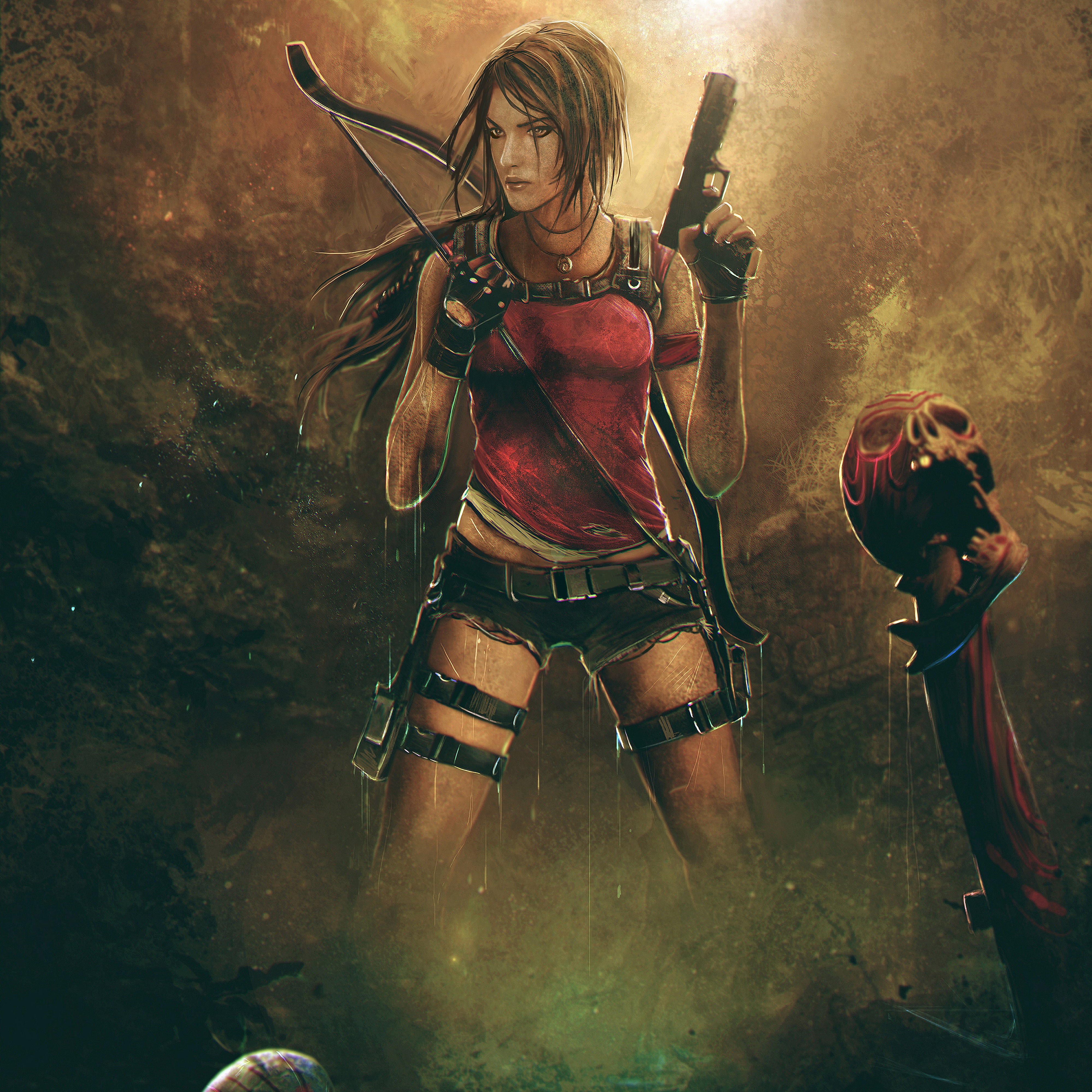 Lara Croft from Rise of the Tomb Raider with bow and gun HD Wallpaper