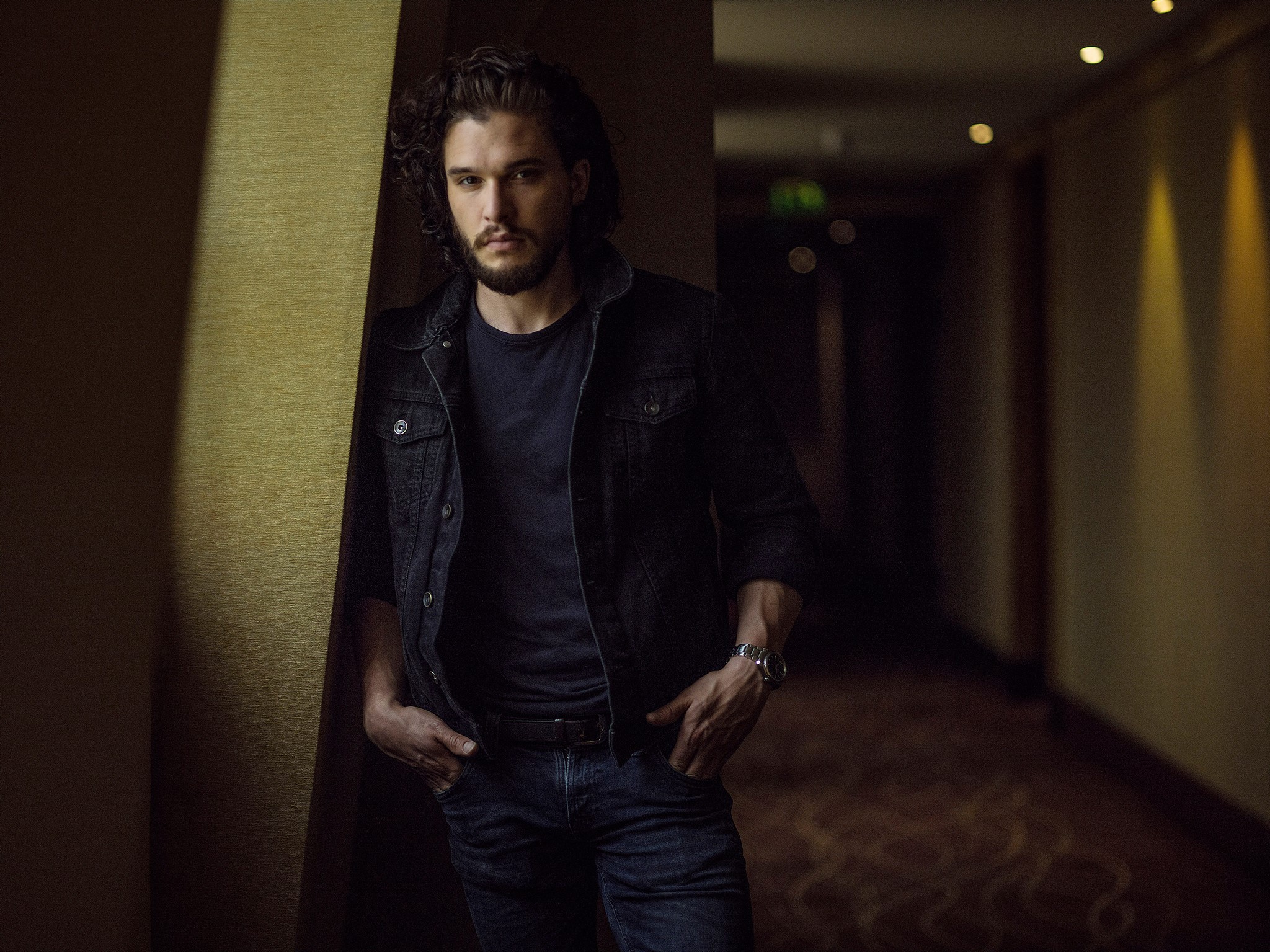 Kit Harington in a Denim Jacket HD Wallpaper