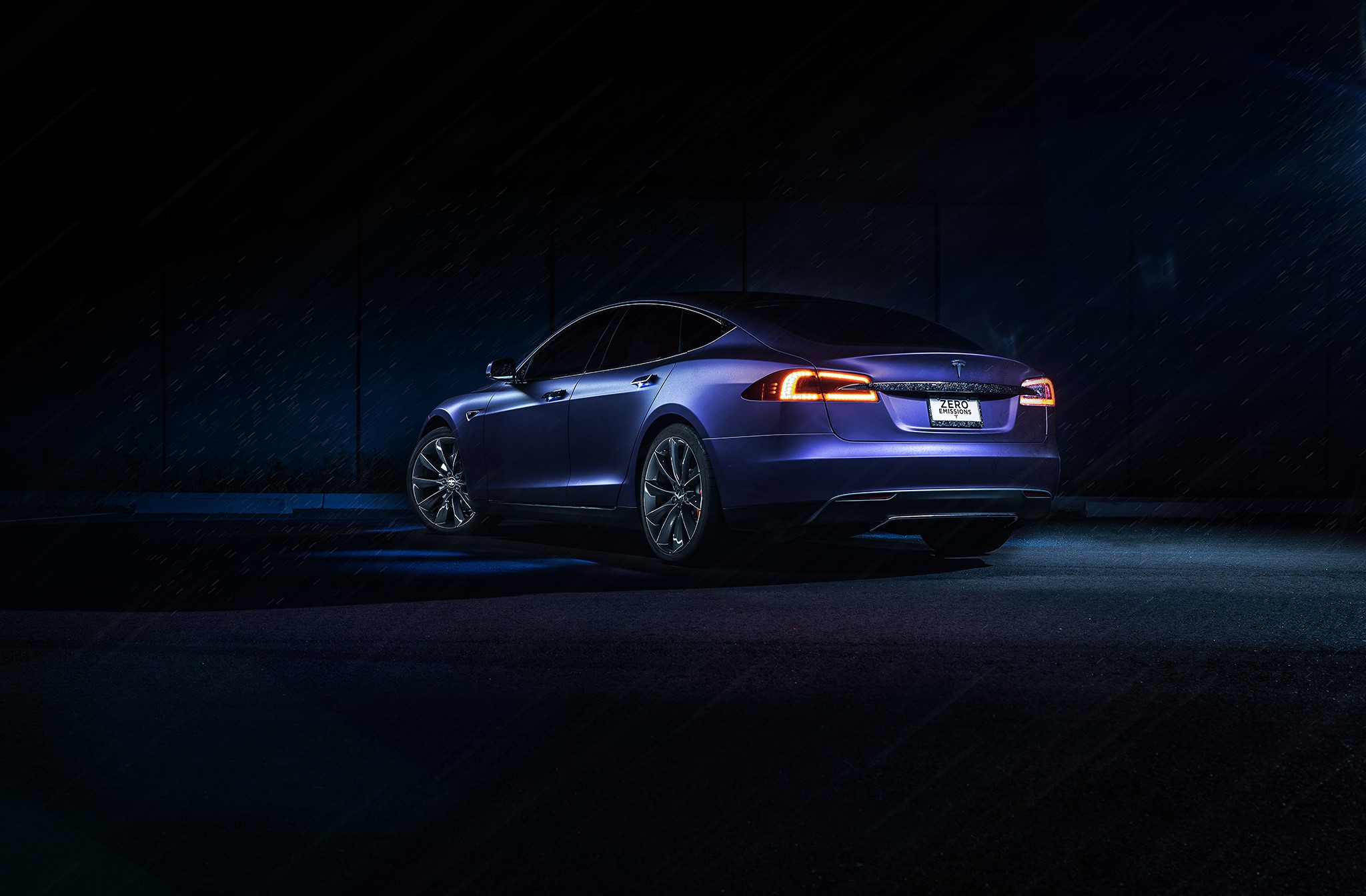 Matte Purple Tesla Model S P85D from the rear HD Wallpaper
