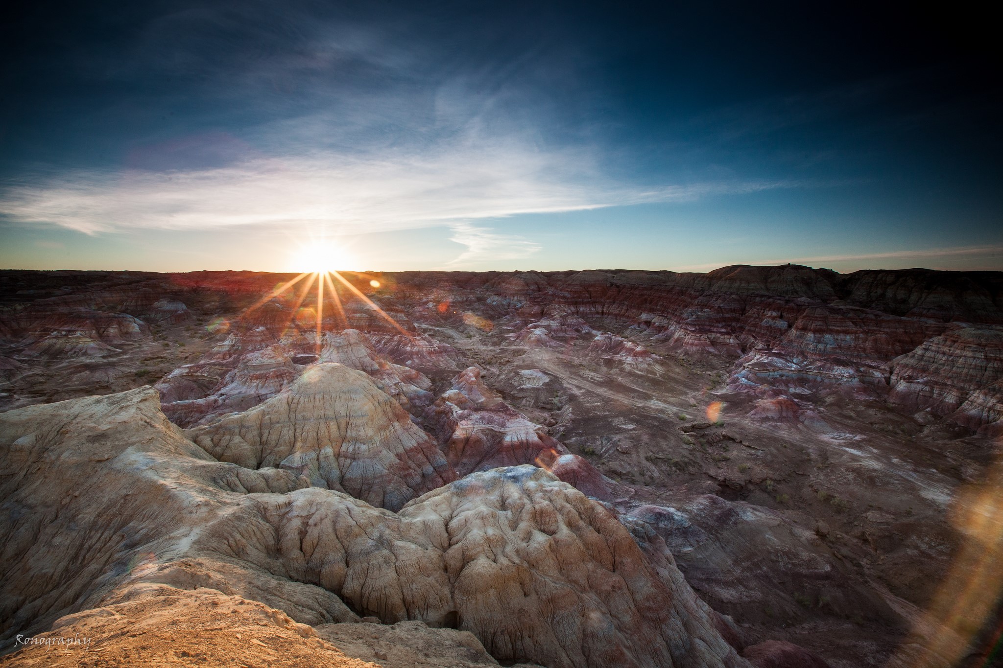 Sunset over colorful desert landscape in China HD Wallpaper
