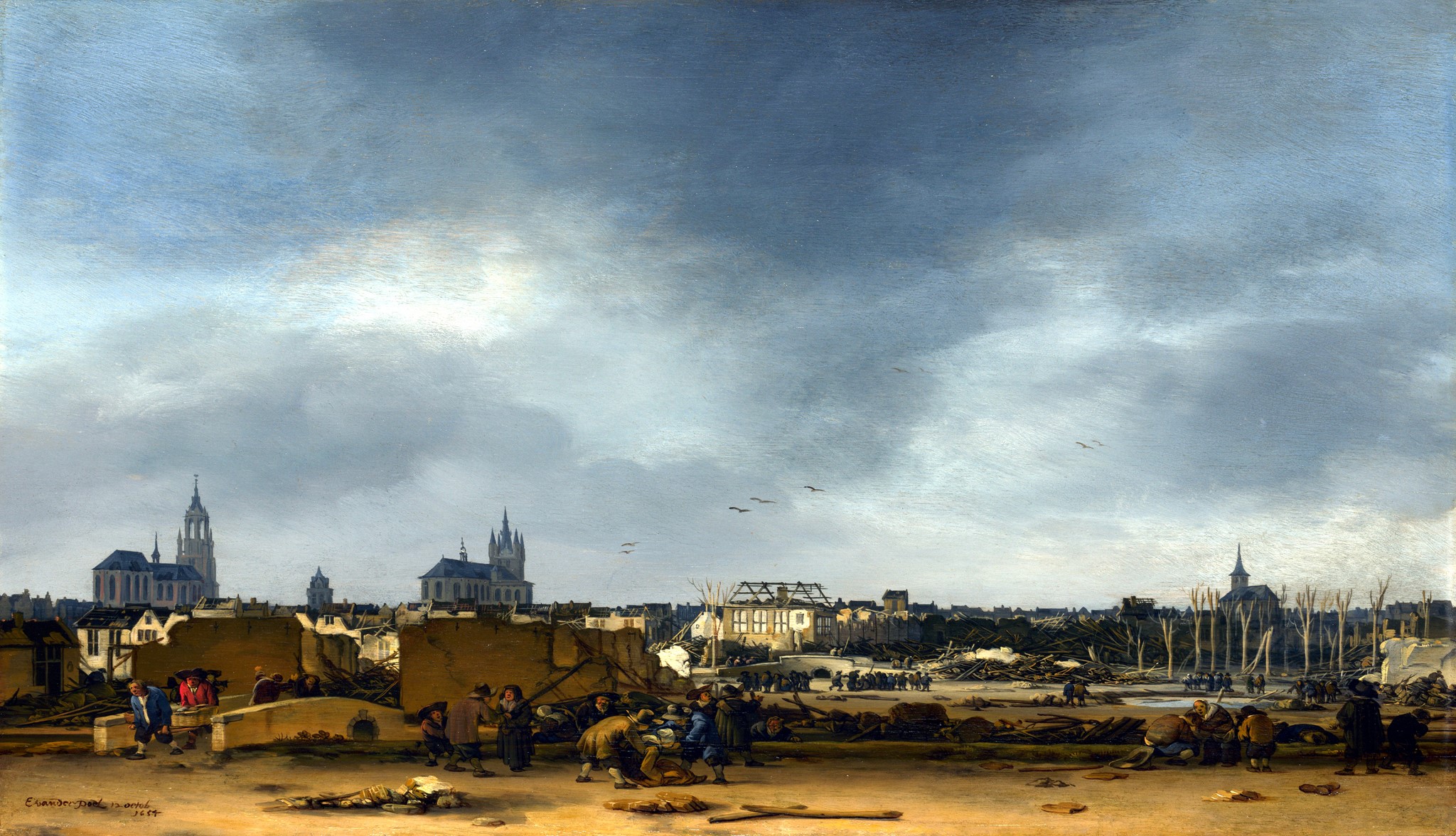View of Delft after the Explosion of 1654 by Egbert van der Poel HD Wallpaper