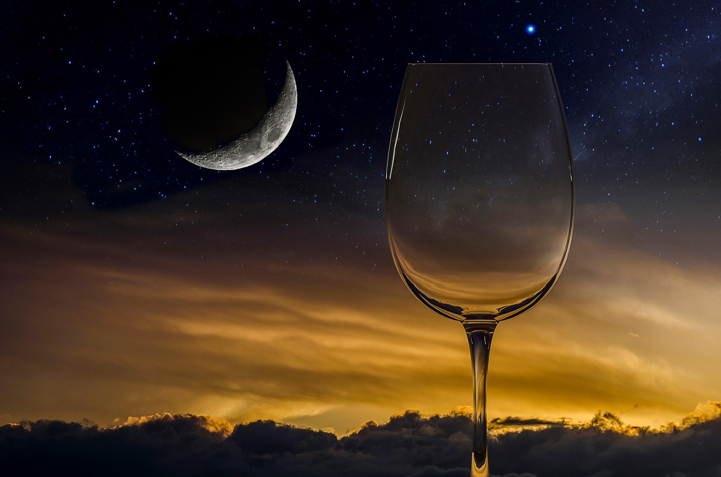 Wine glass with moon and stars HD Wallpaper