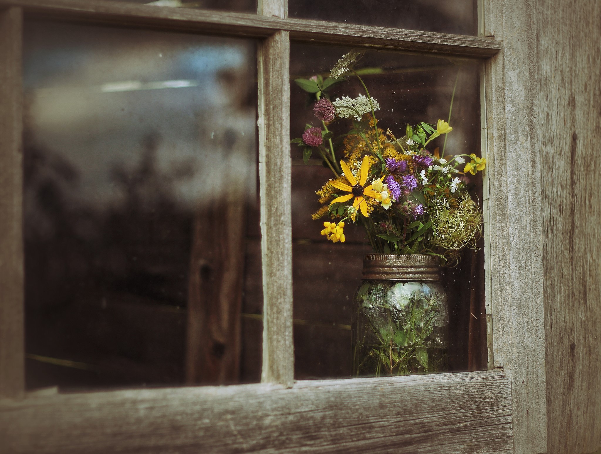 Wildflowers in a Mason Jar on a Window Sill HD Wallpaper