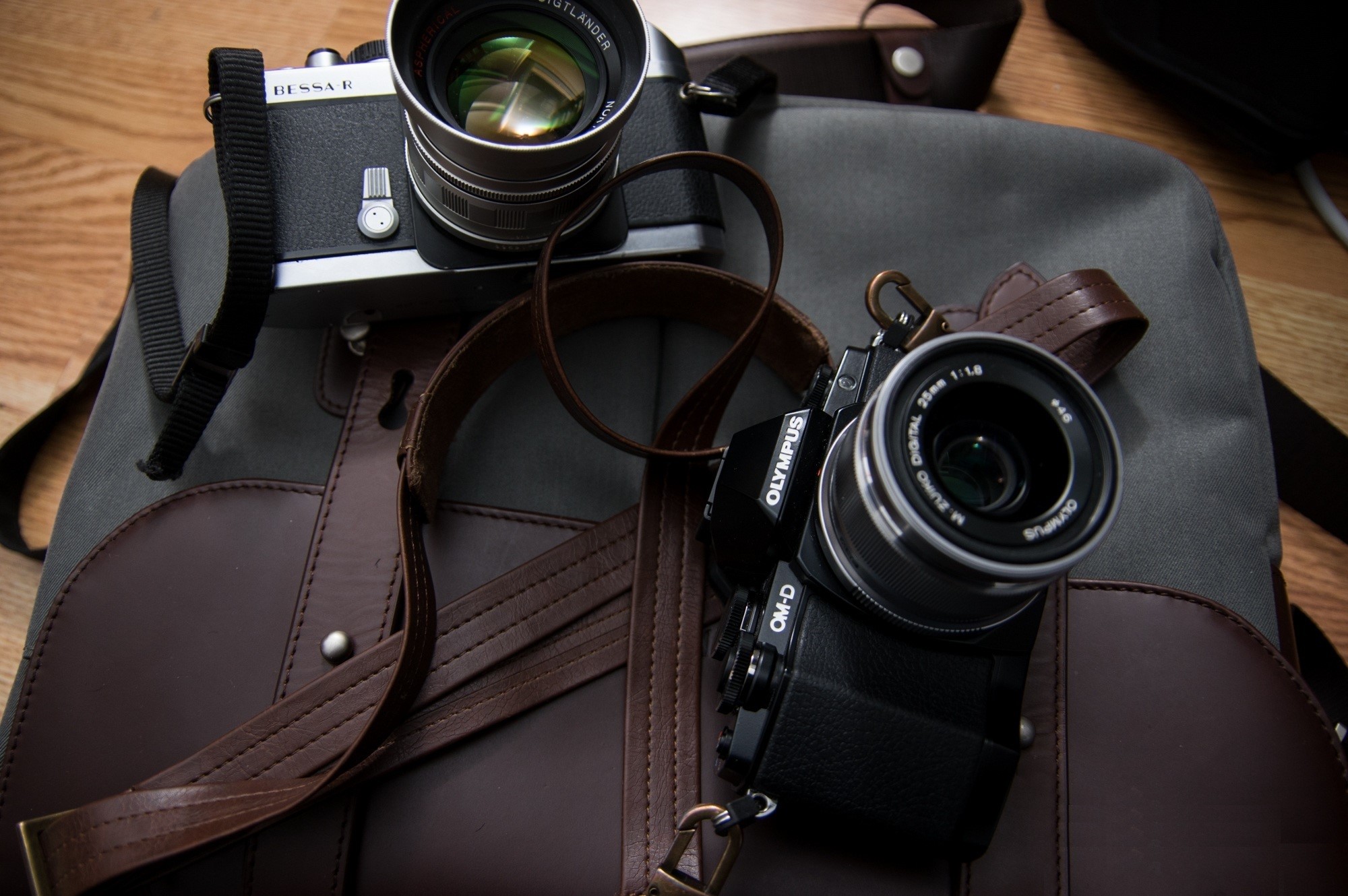 Two cameras on a bag HD Wallpaper