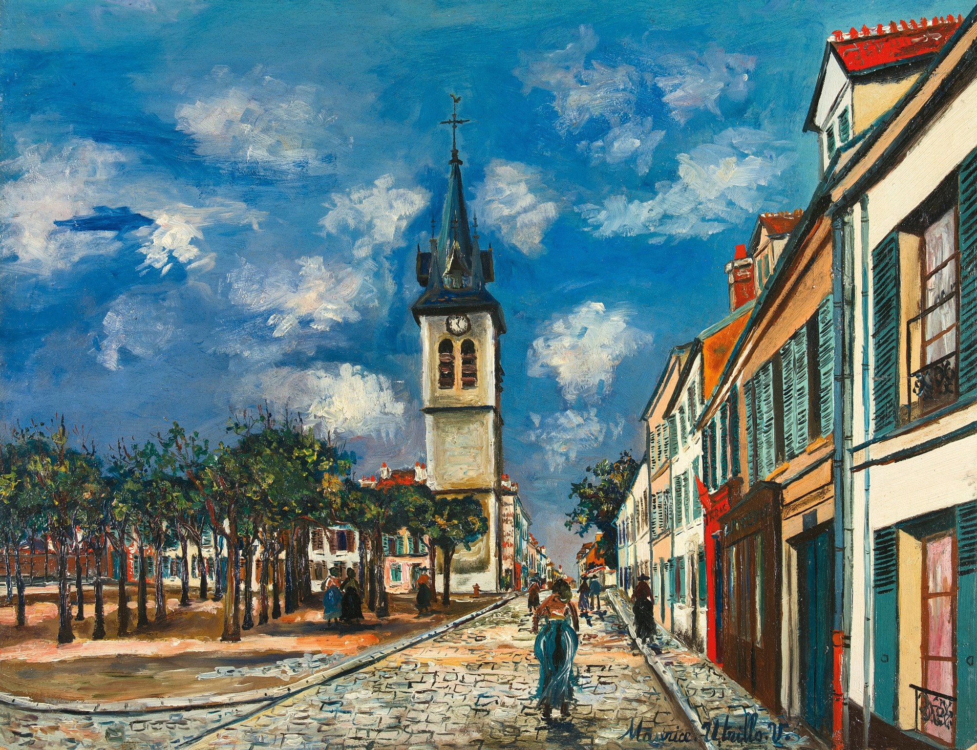 Maurice Utrillo painting of a street with a church tower HD Wallpaper
