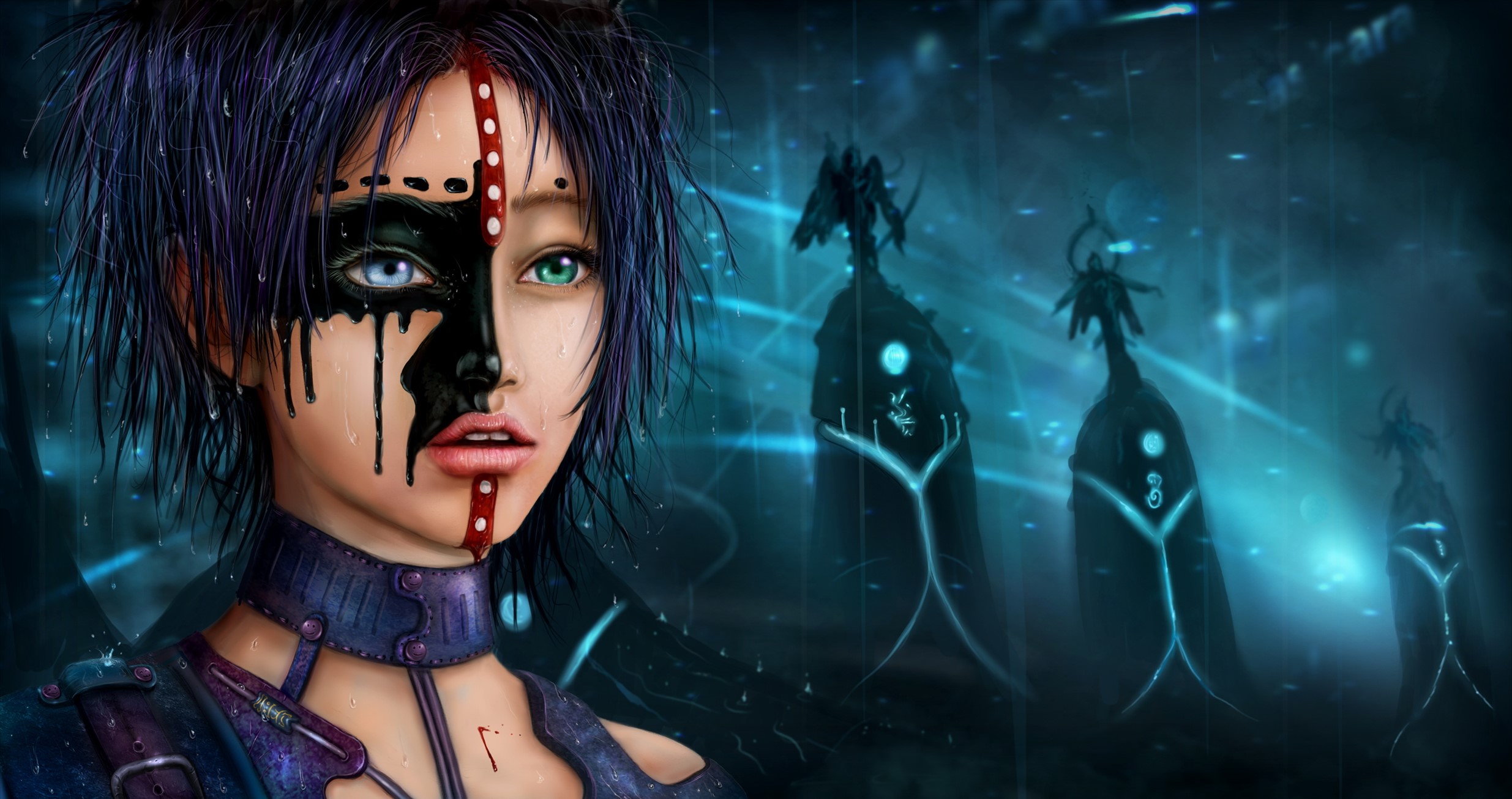 Woman with face paint and futuristic structures HD Wallpaper