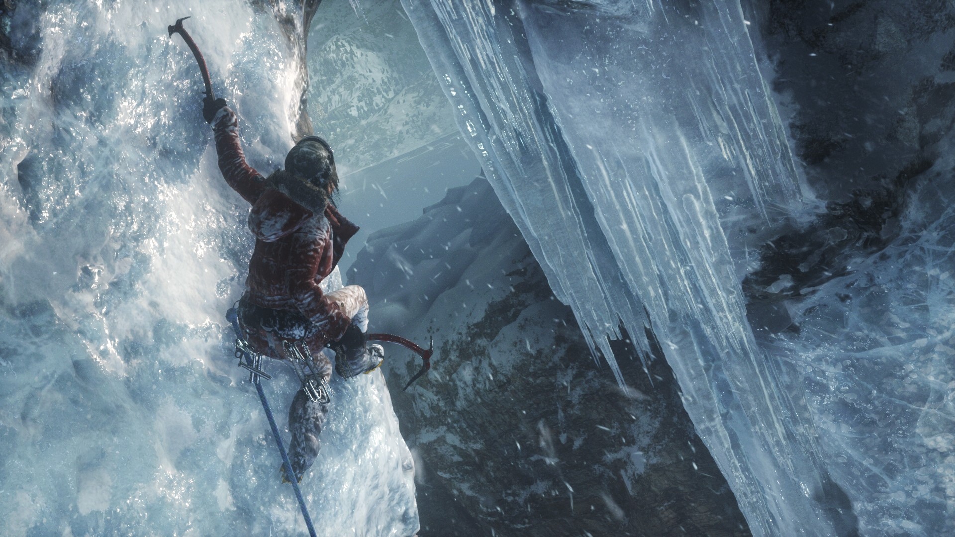 Lara Croft climbing ice in Rise of the Tomb Raider HD Wallpaper