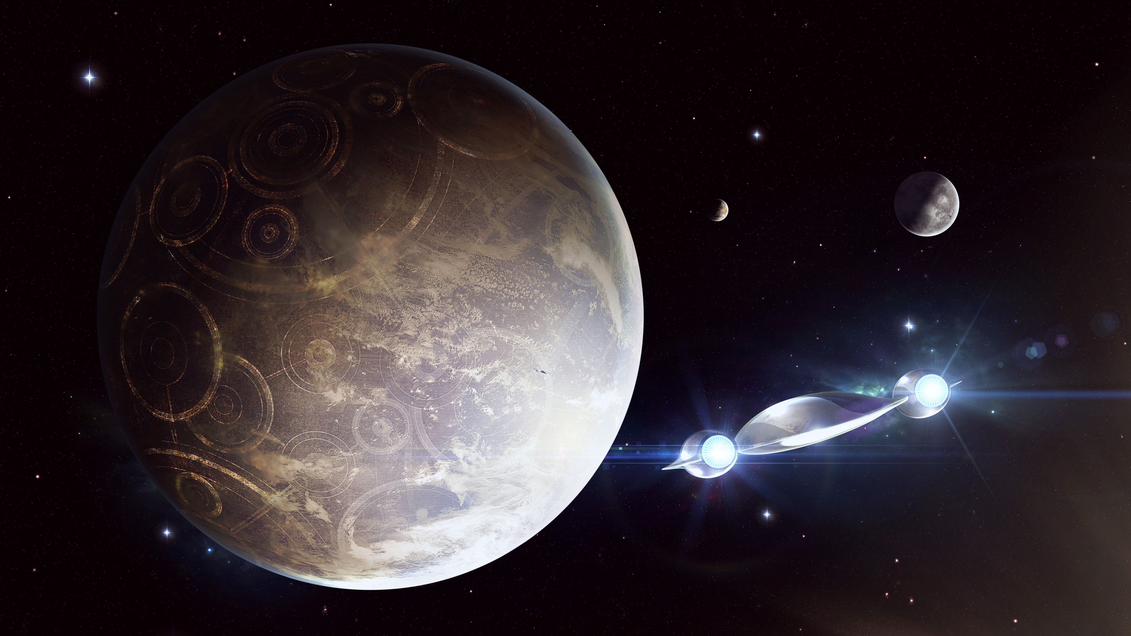 4K Planets and Ships in Space HD Wallpaper