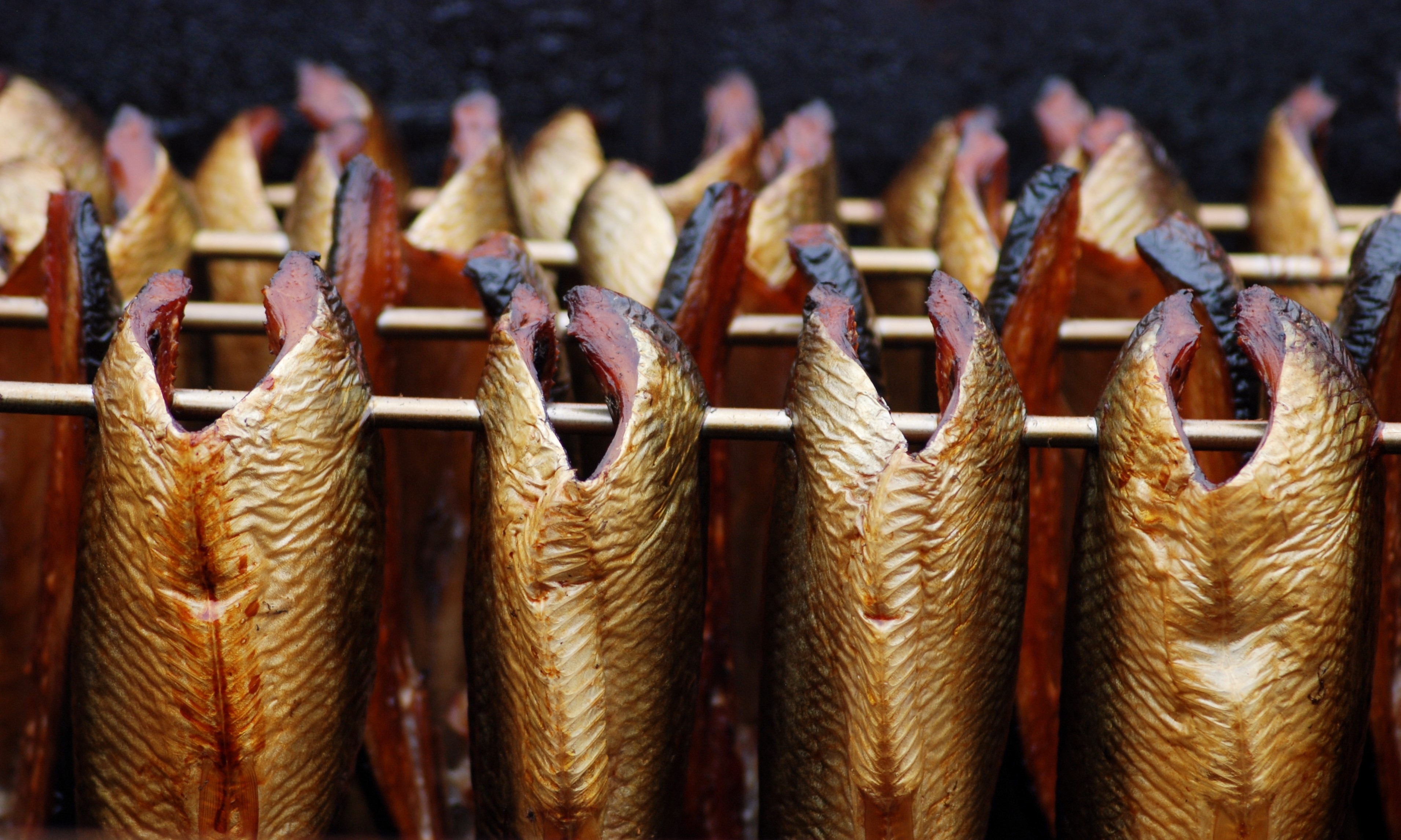 Smoked Fish Hanging on Racks HD Wallpaper