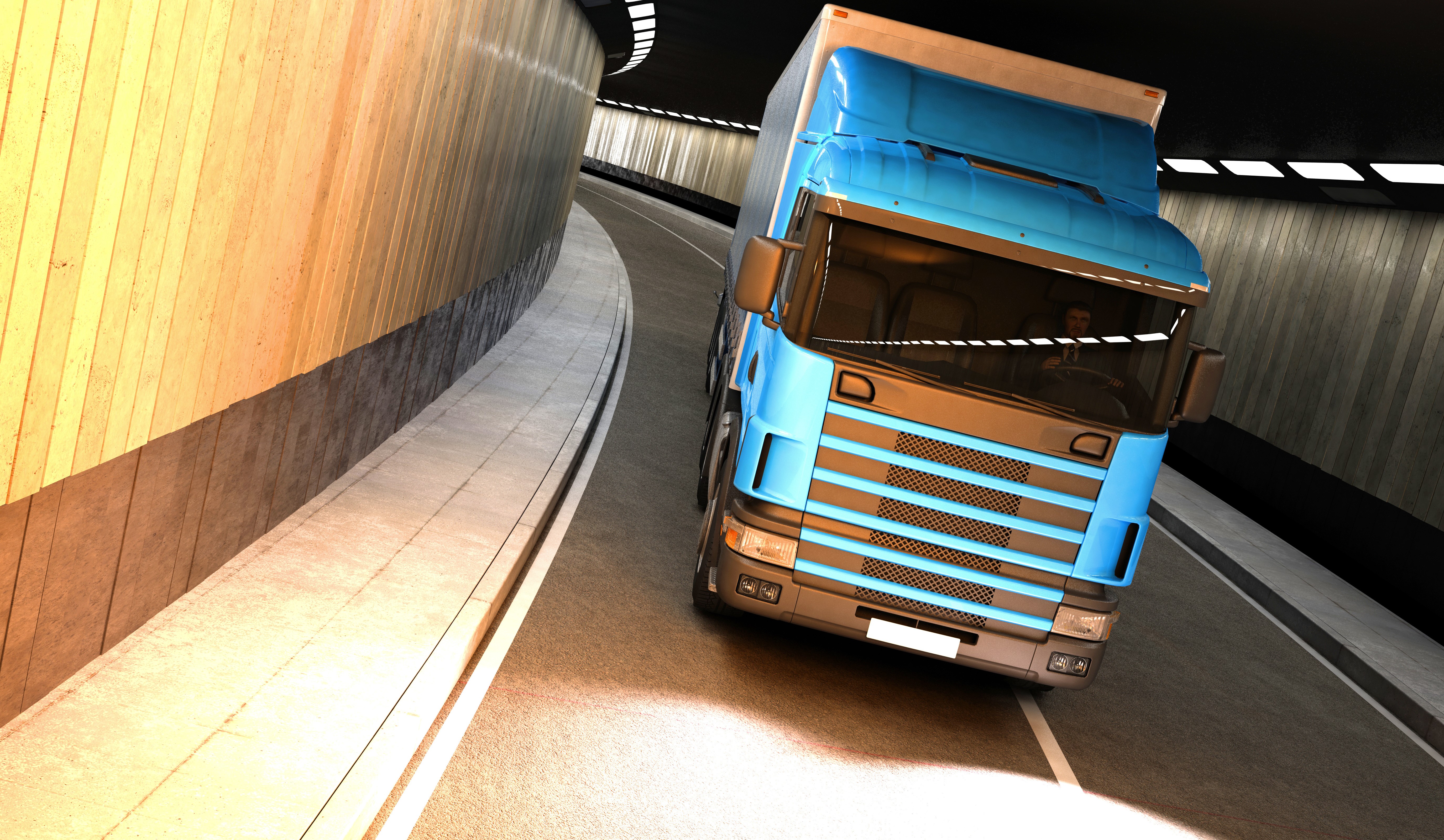 Light Blue Truck Driving Through Tunnel HD Wallpaper