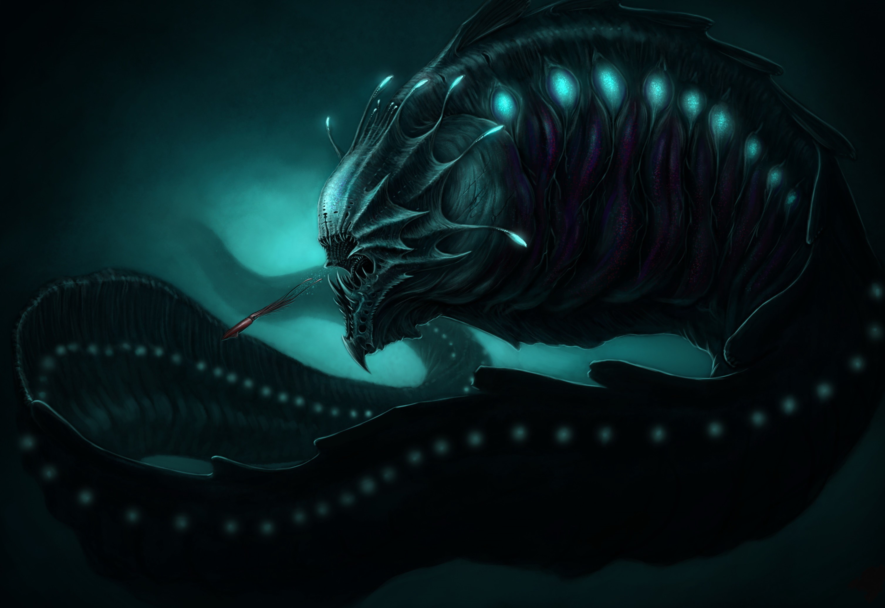 Deep sea monster with bioluminescent lights HD Wallpaper