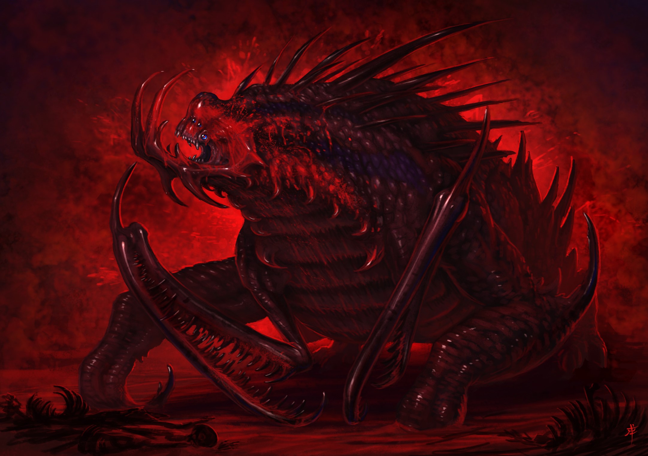 A monstrous creature with sharp claws and spikes HD Wallpaper