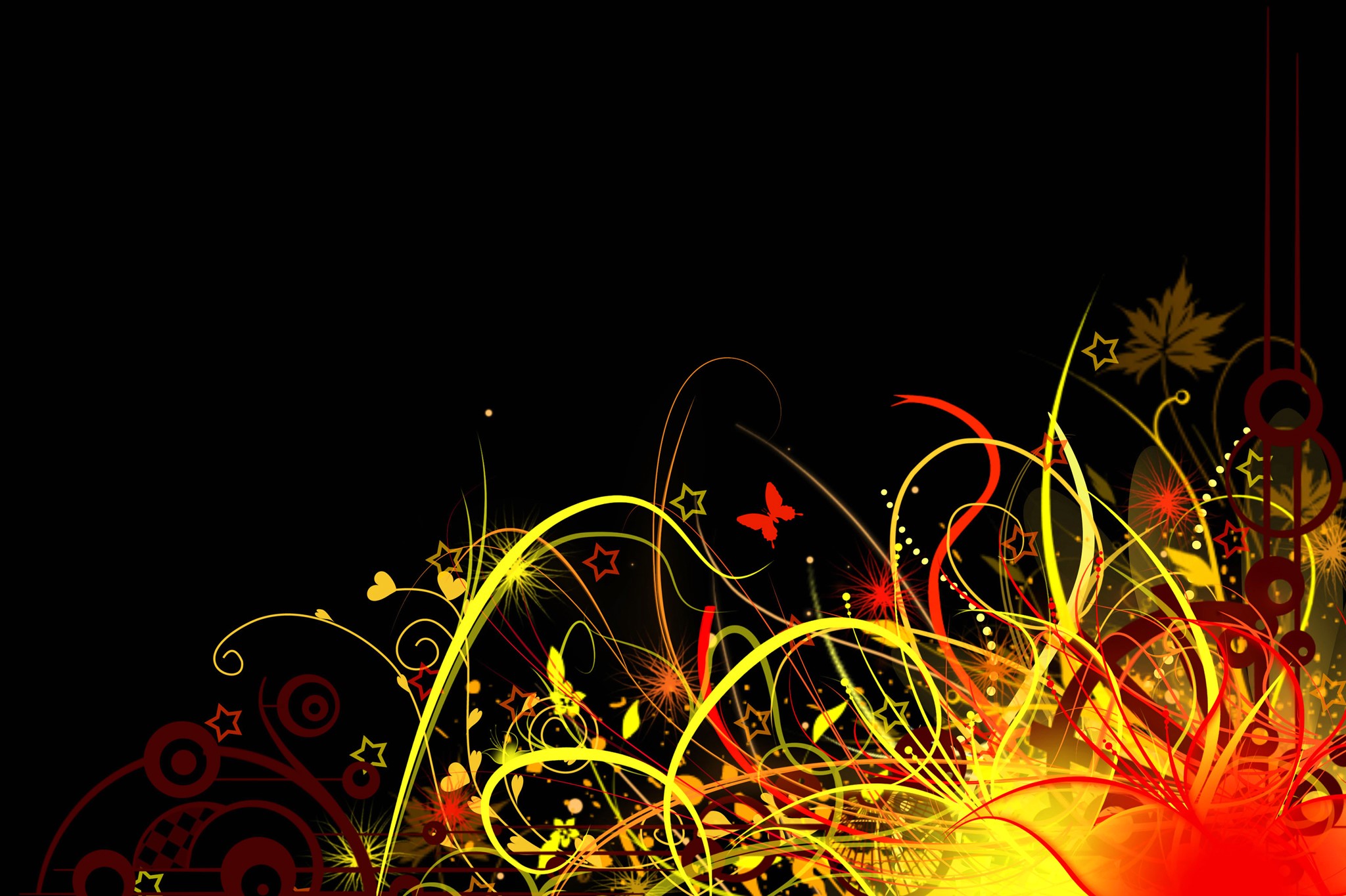 Abstract floral and starburst design with butterflies HD Wallpaper