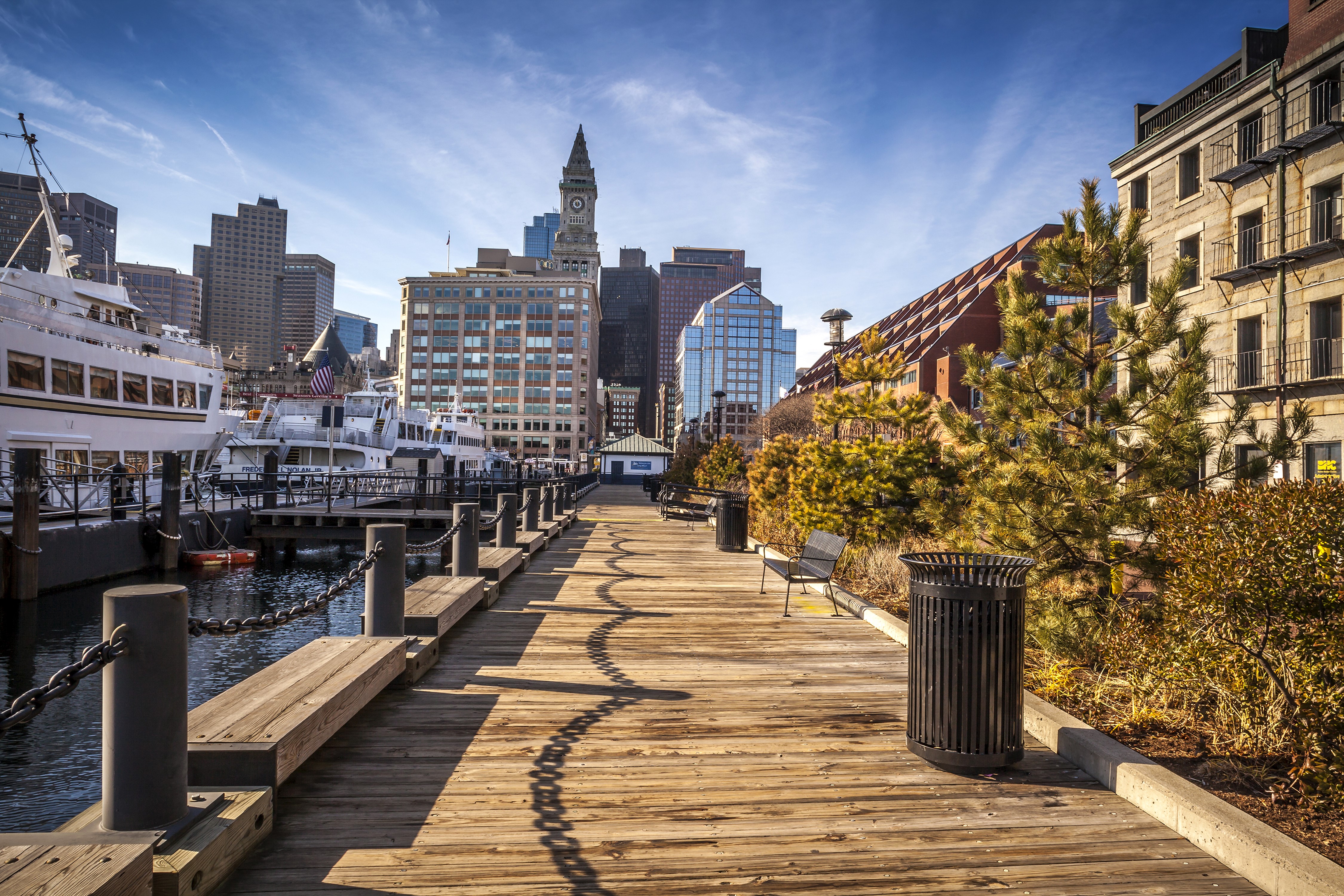 Boston Harbor with Cruise Liners and Skyline HD Wallpaper