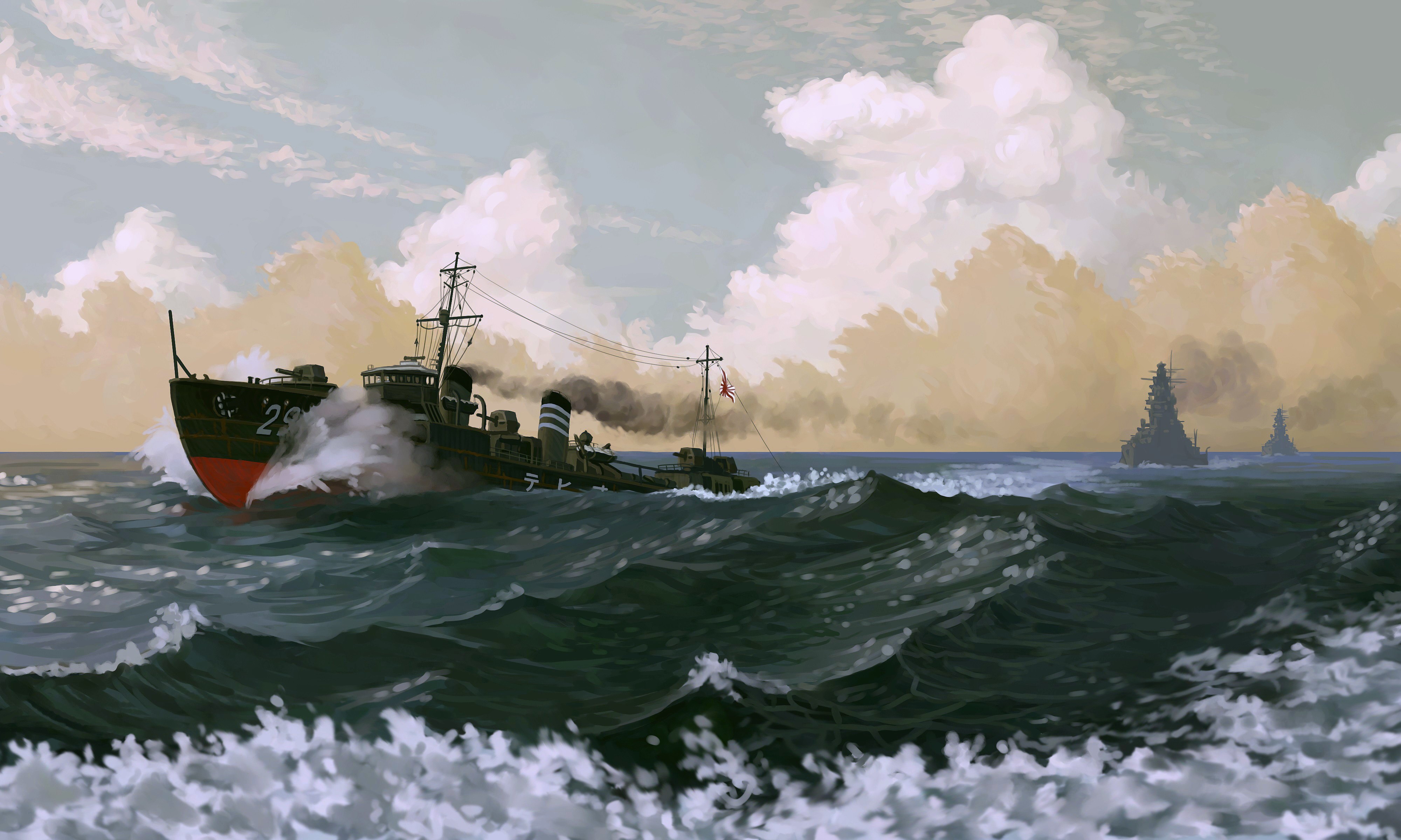 IJN destroyer Oite painting HD Wallpaper