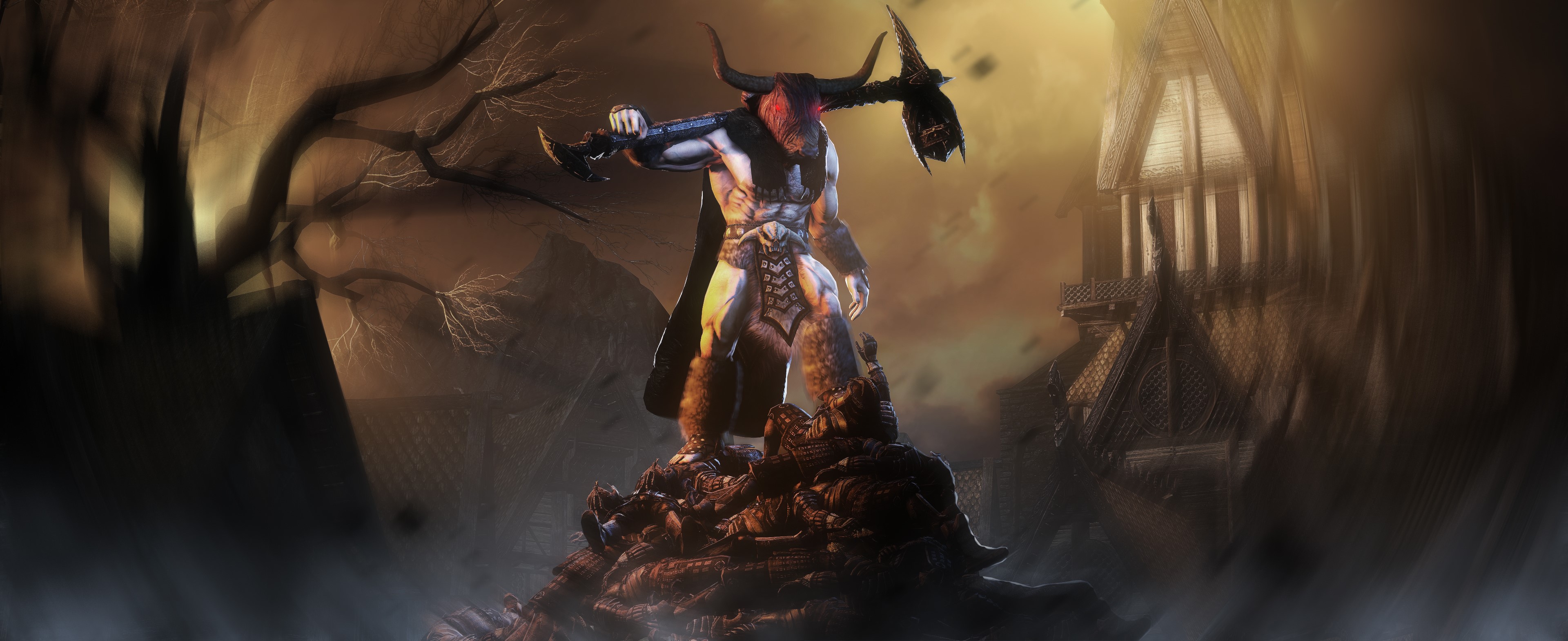 Minotaur with Battle Axes HD Wallpaper