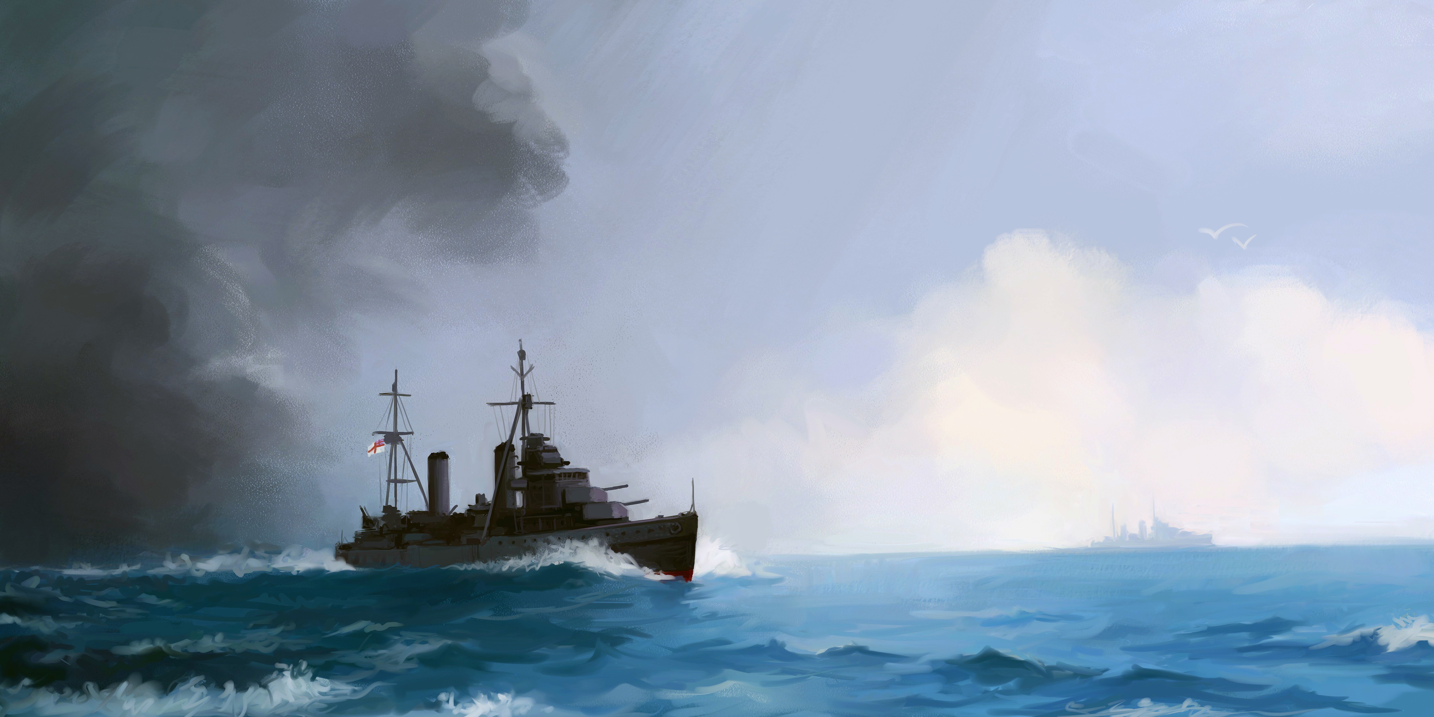 Painting of HMS Galatea sailing on the sea HD Wallpaper