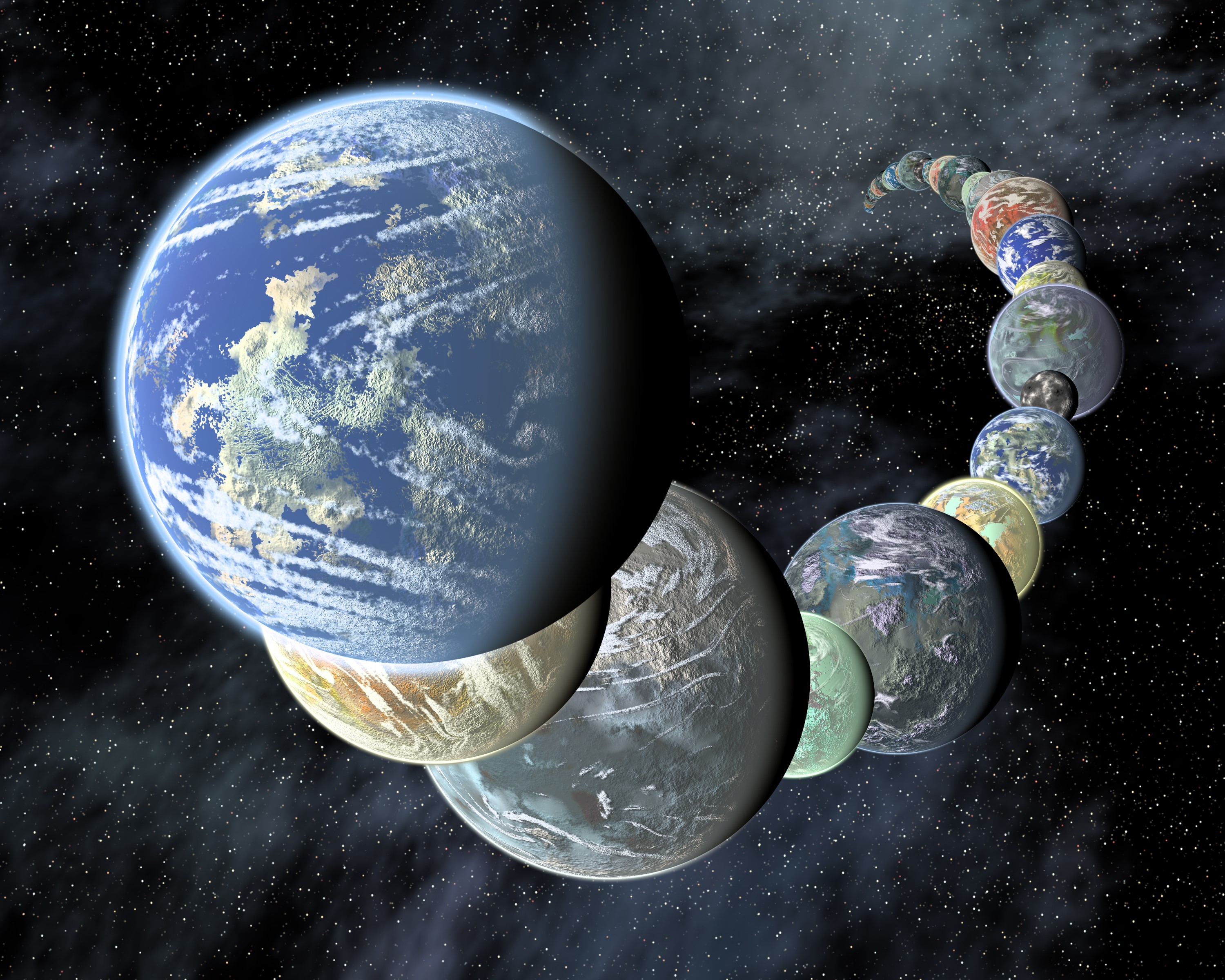 Planets in a cosmic chain HD Wallpaper