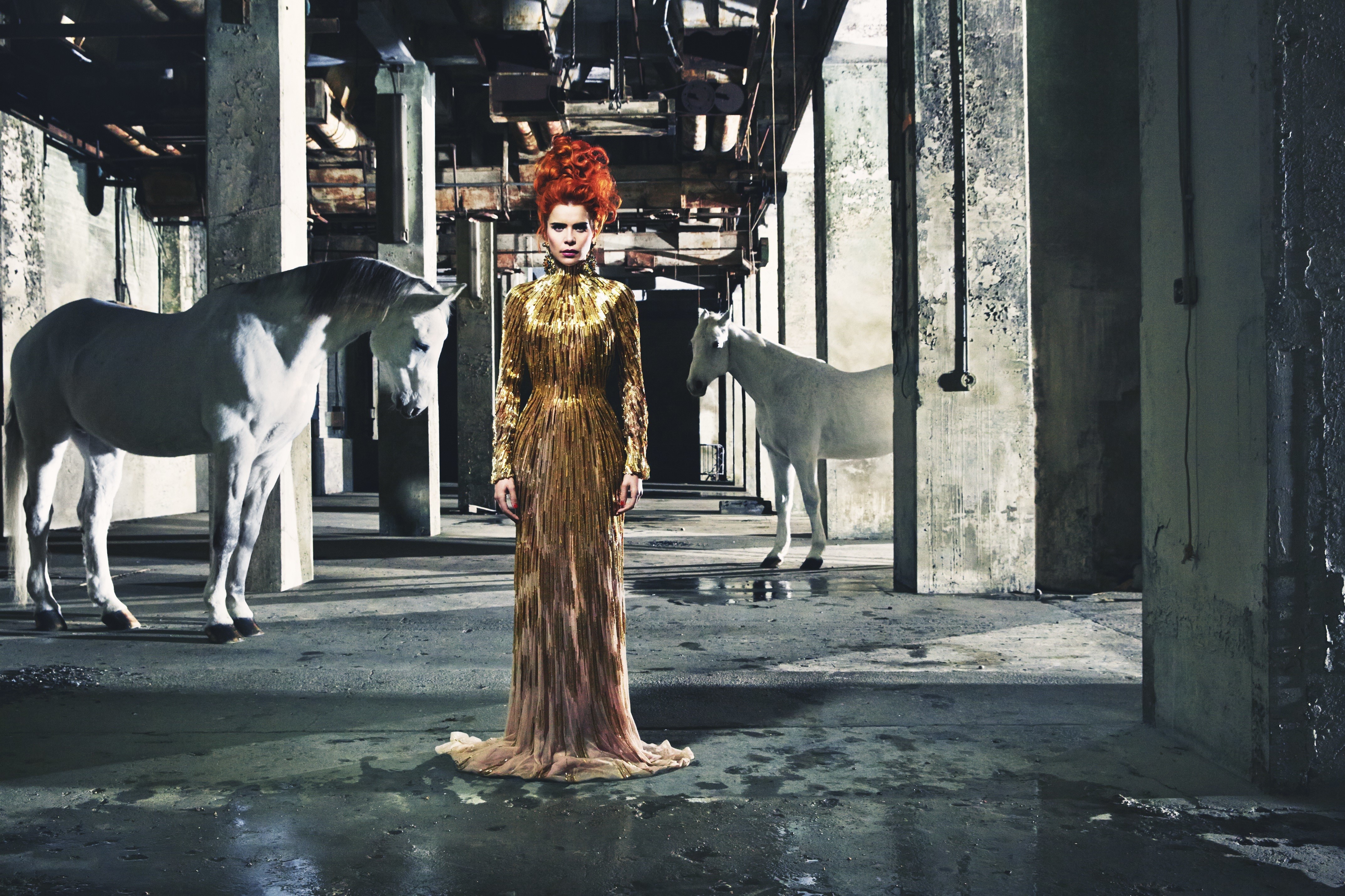 Paloma Faith with Horses in Industrial Setting HD Wallpaper