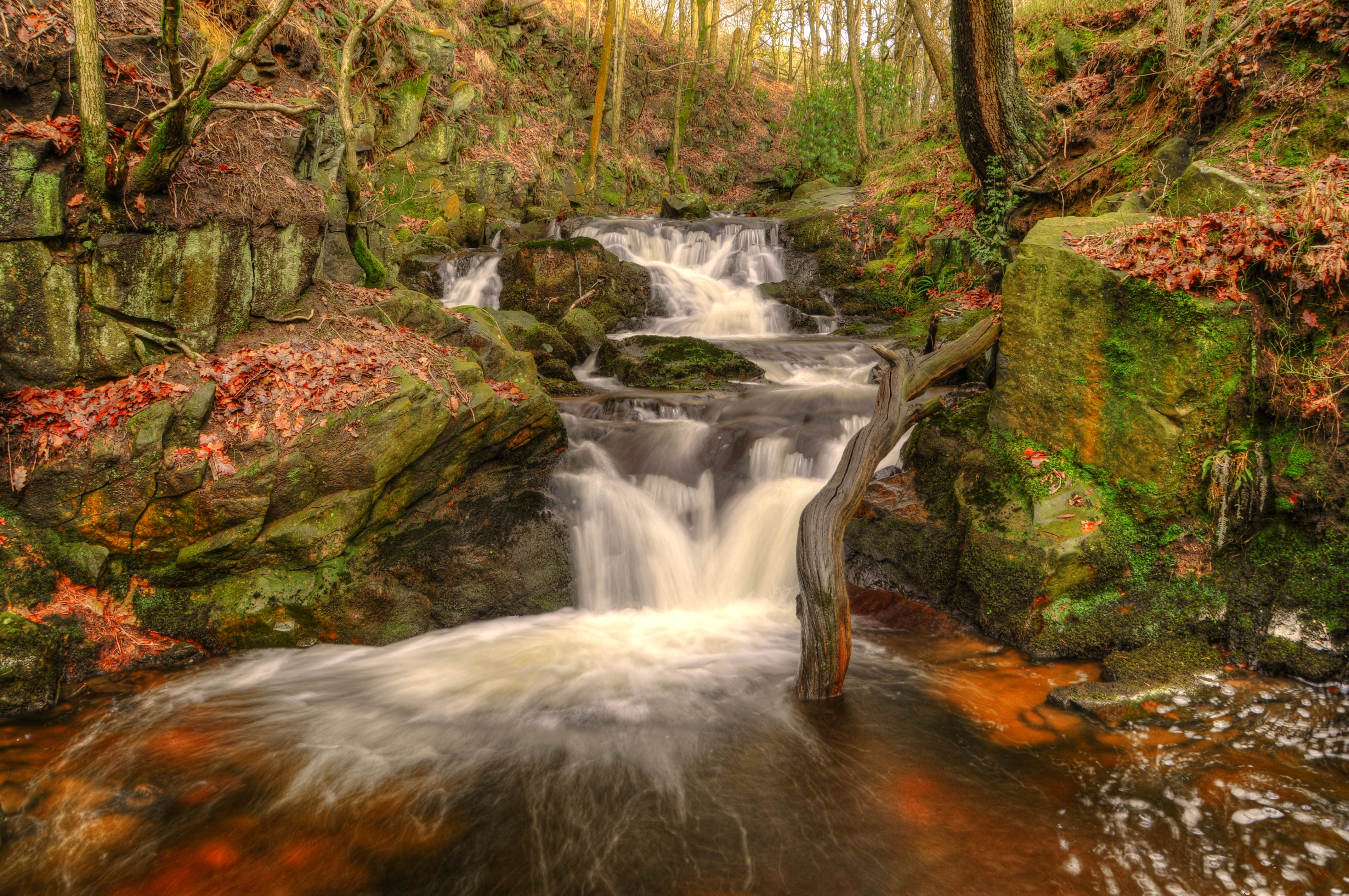 Jepsons Clough waterfall Rivington, England, Autumn HD Wallpaper