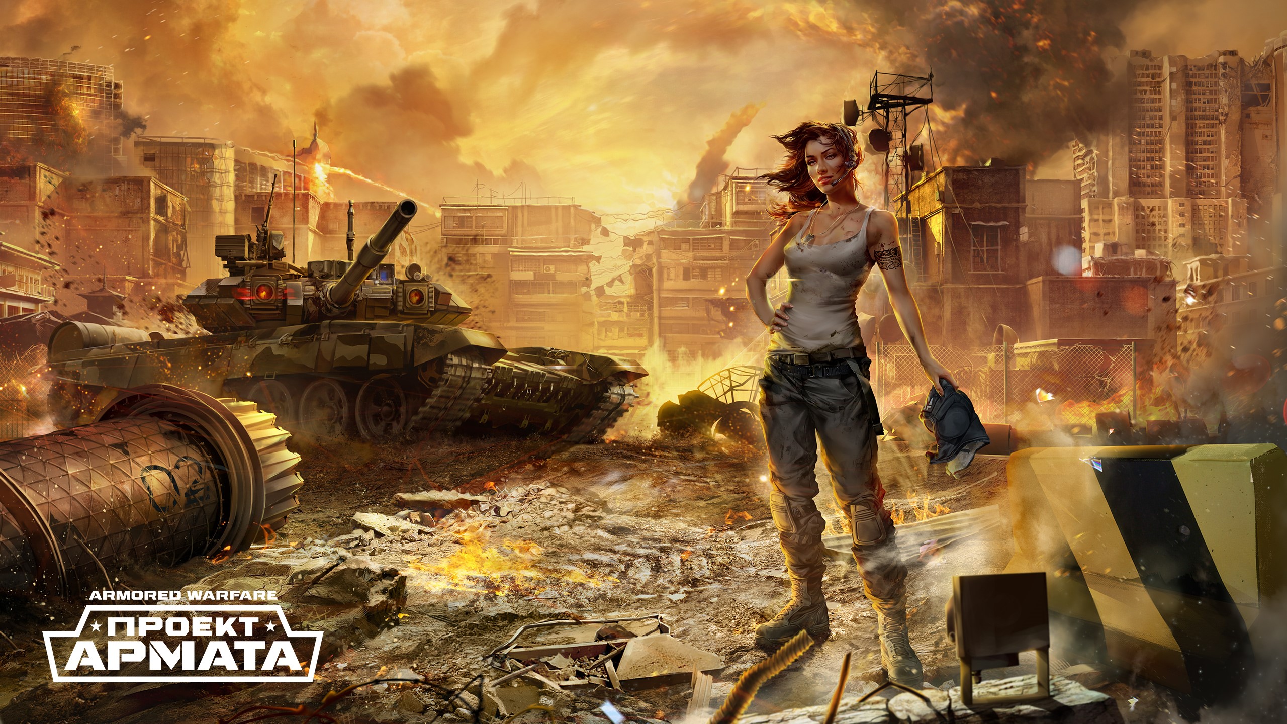 Armored Warfare Projekt Armata tank and woman in destroyed city HD Wallpaper