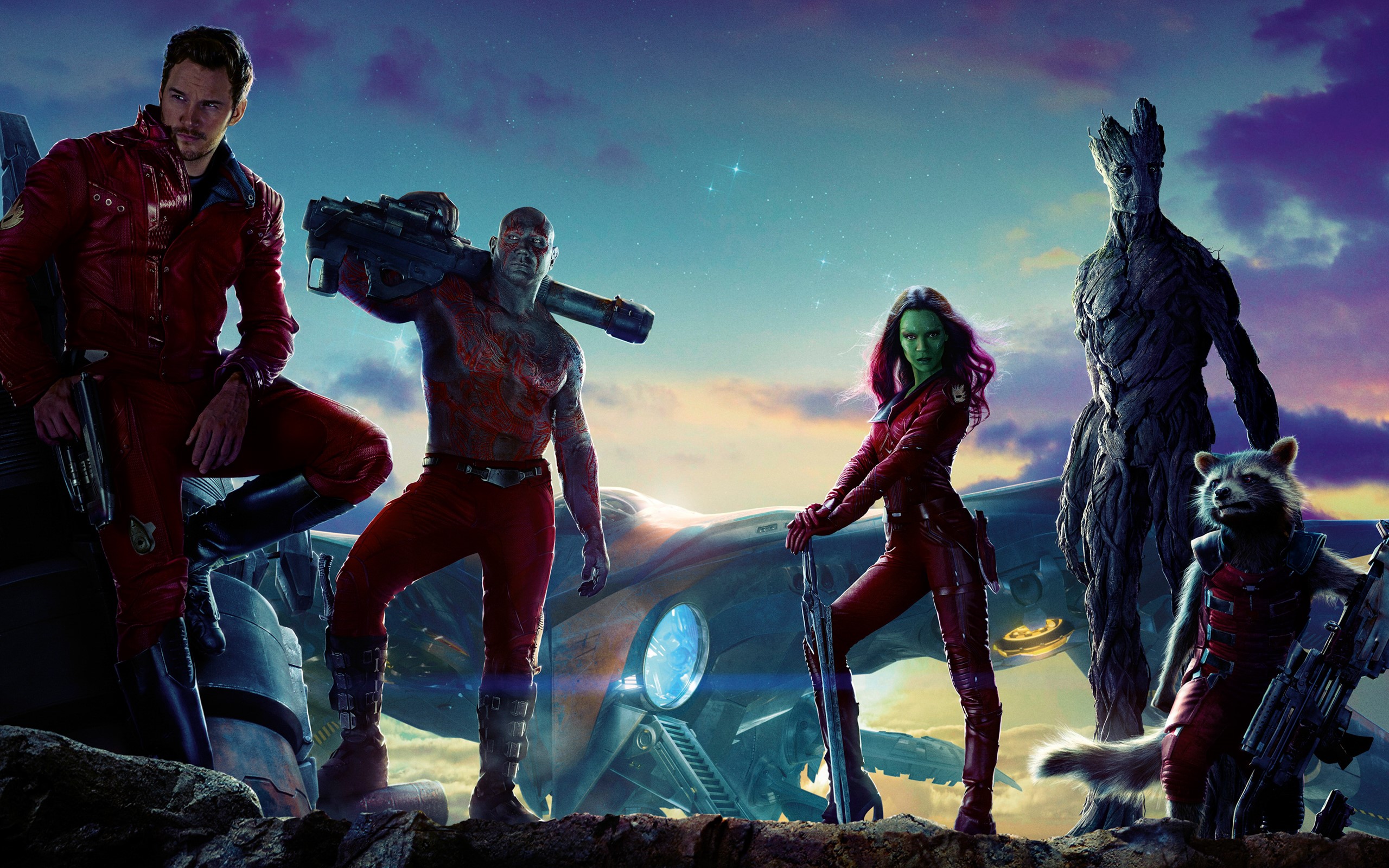 Guardians of the Galaxy characters standing on a rocky surface HD Wallpaper