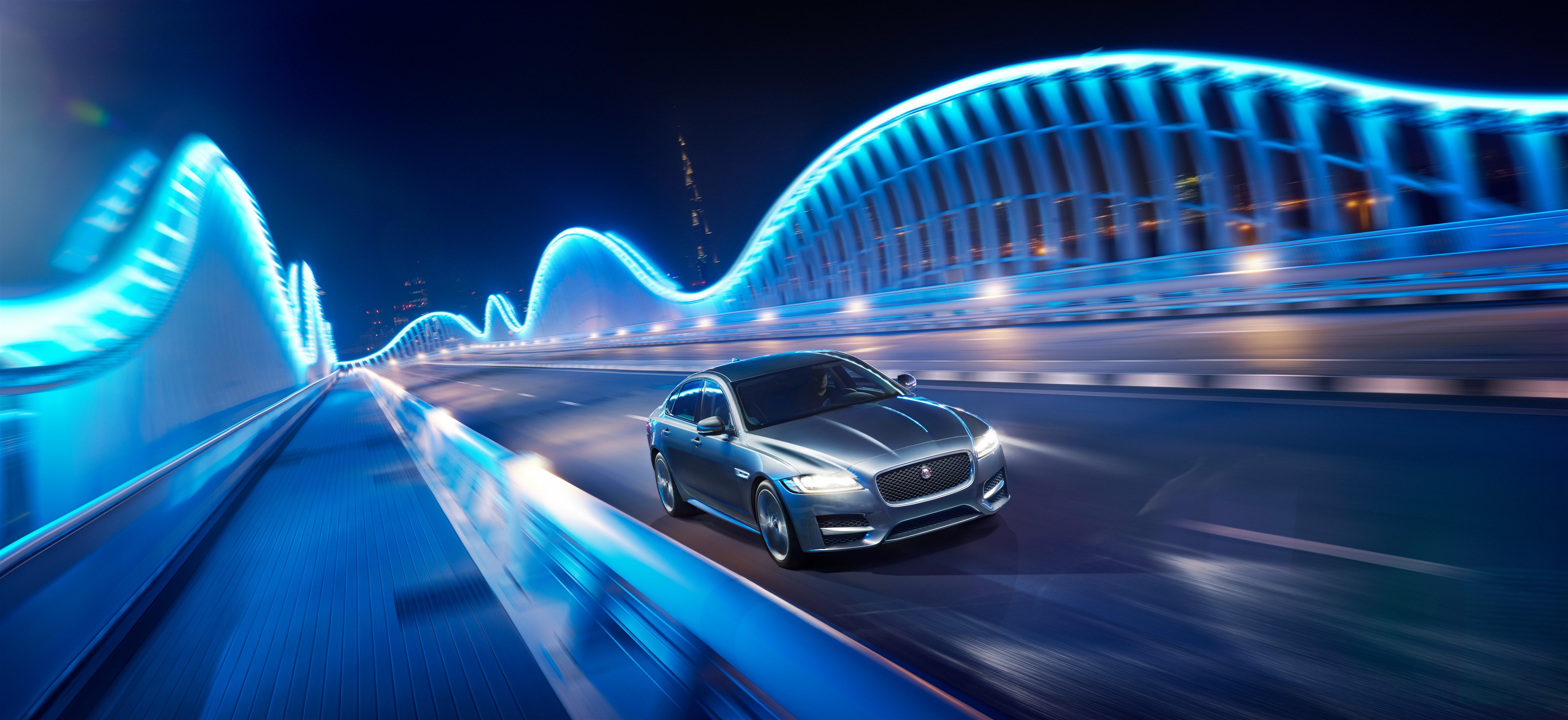 Jaguar 2015 XF S AWD on a bridge at night HD Wallpaper