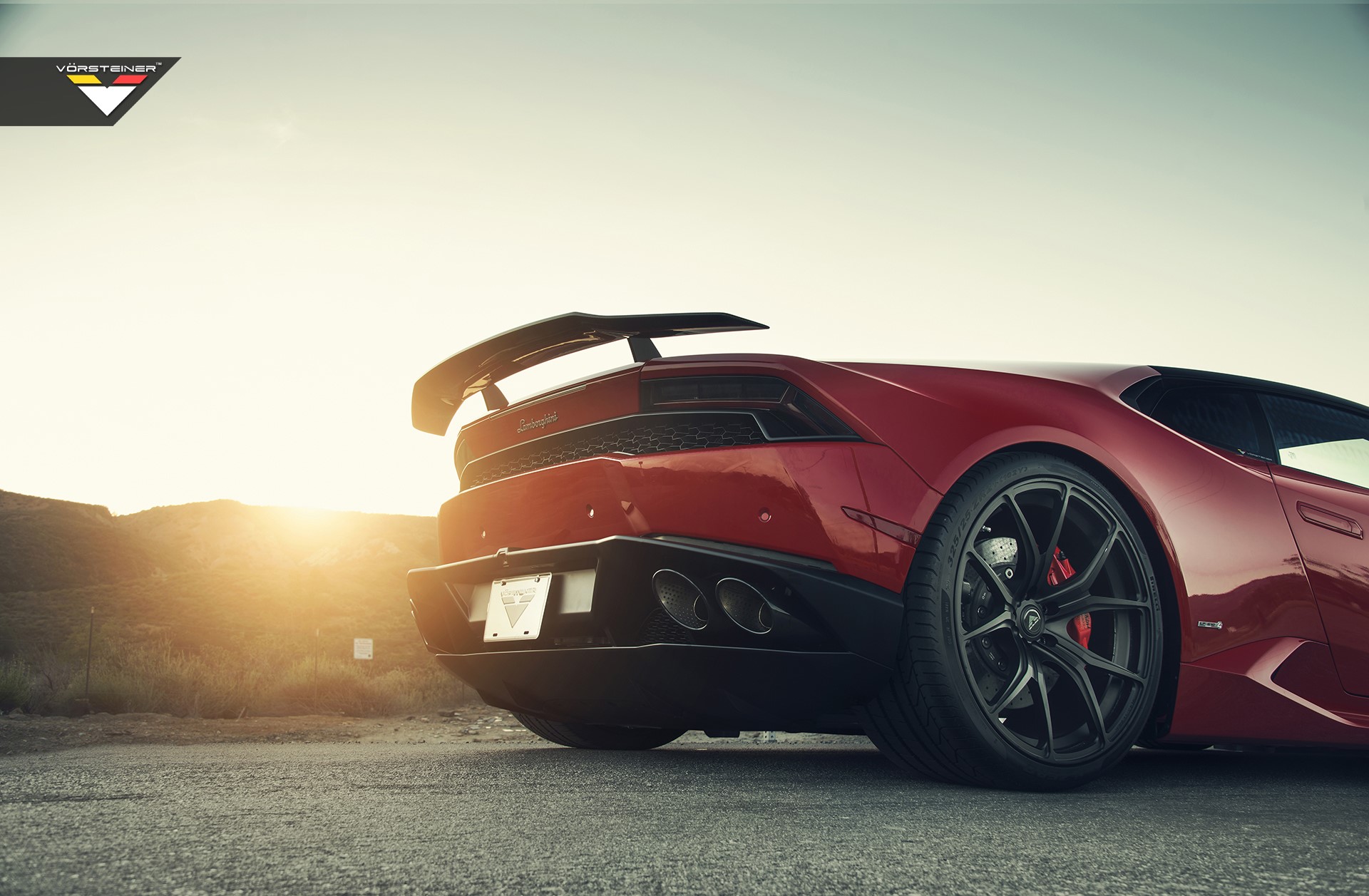 Red Lamborghini Huracan with Vorsteiner wheels HD Wallpaper