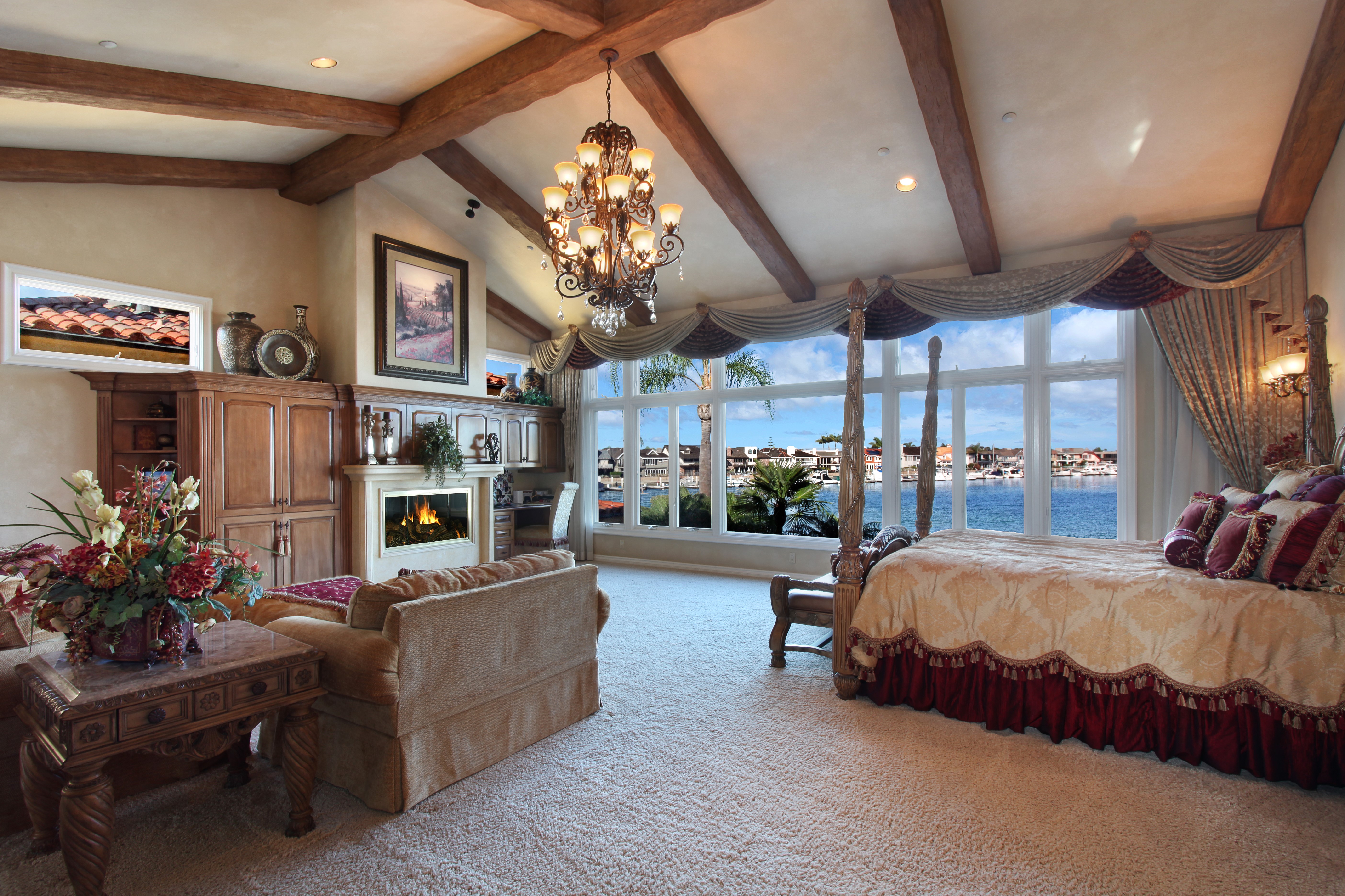 Luxury Bedroom with Water View HD Wallpaper