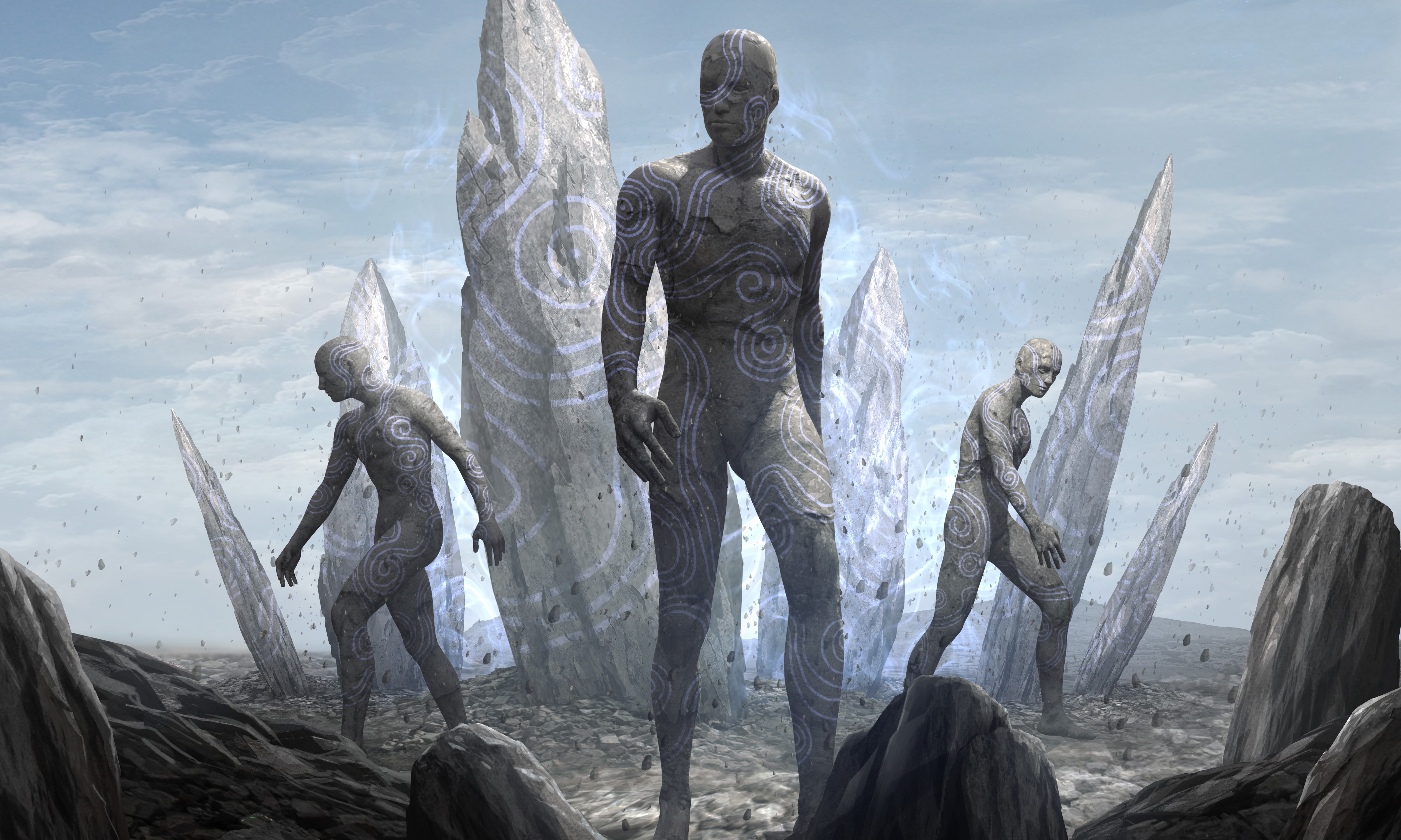 Supernatural beings among stone monoliths HD Wallpaper