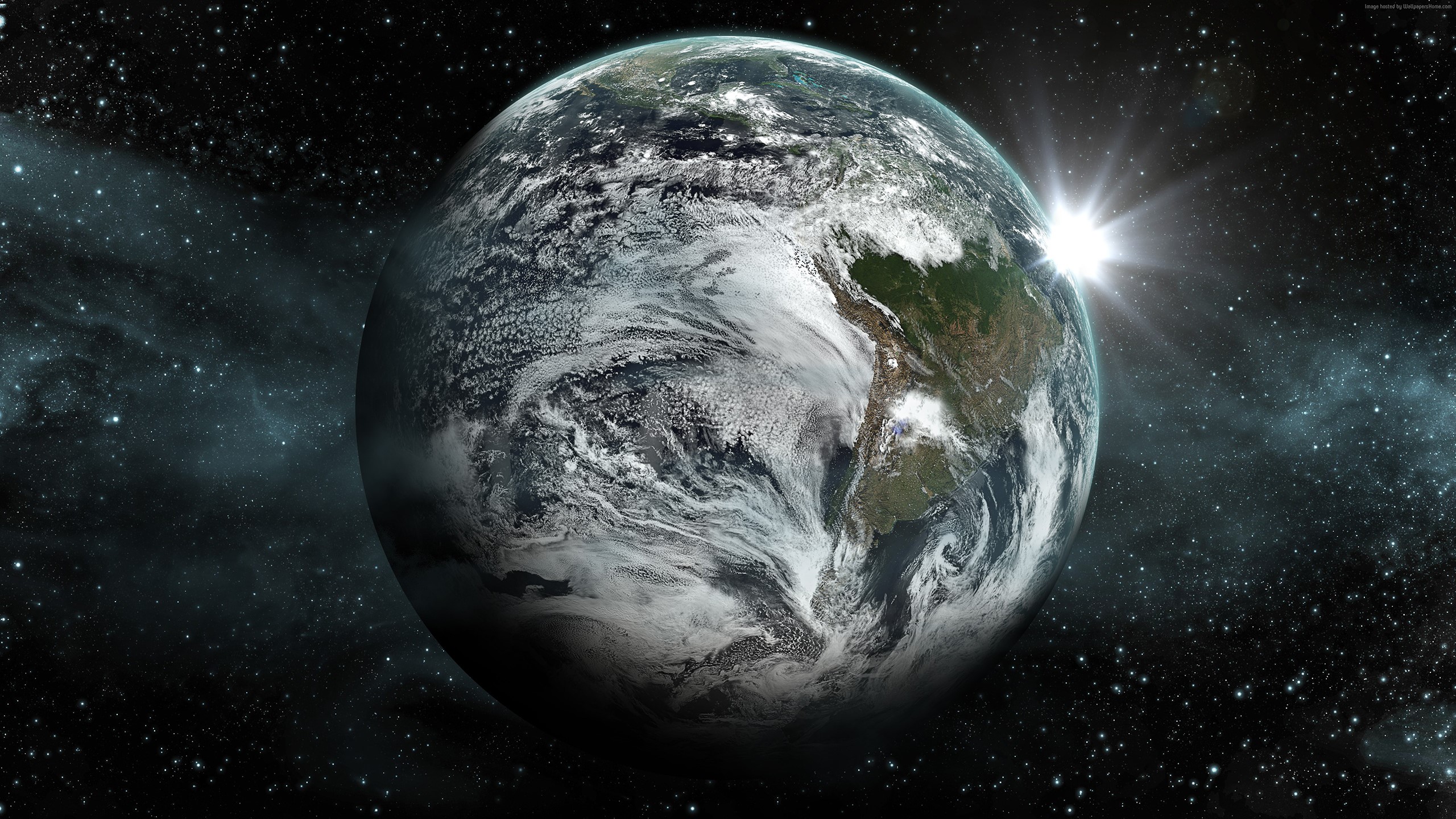 Earth from space with sun rising HD Wallpaper