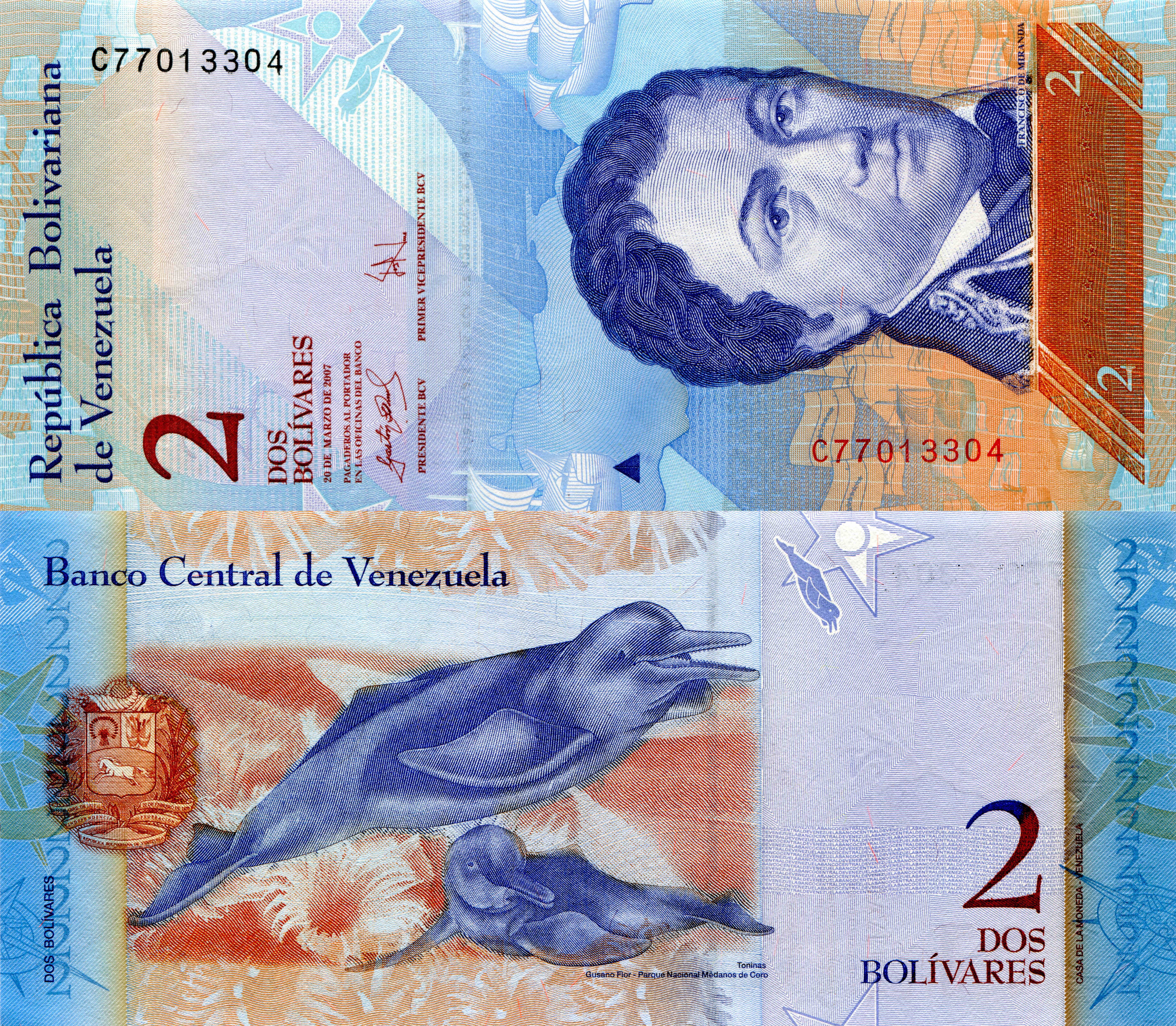 2 Venezuelan Bolivares Banknote with Francisco de Miranda HD Wallpaper