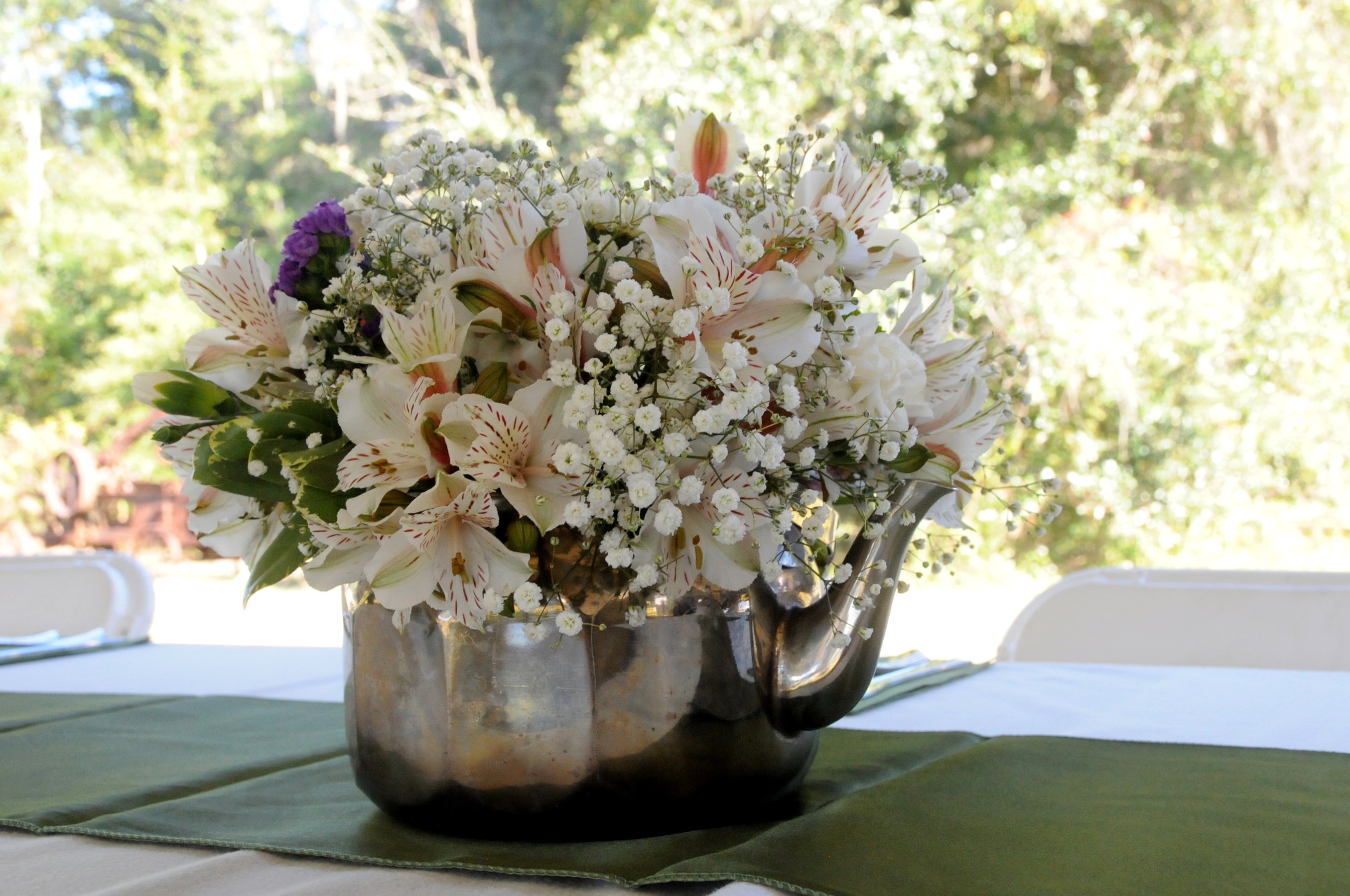 Bouquet of Alstroemeria in a Teapot Vase HD Wallpaper