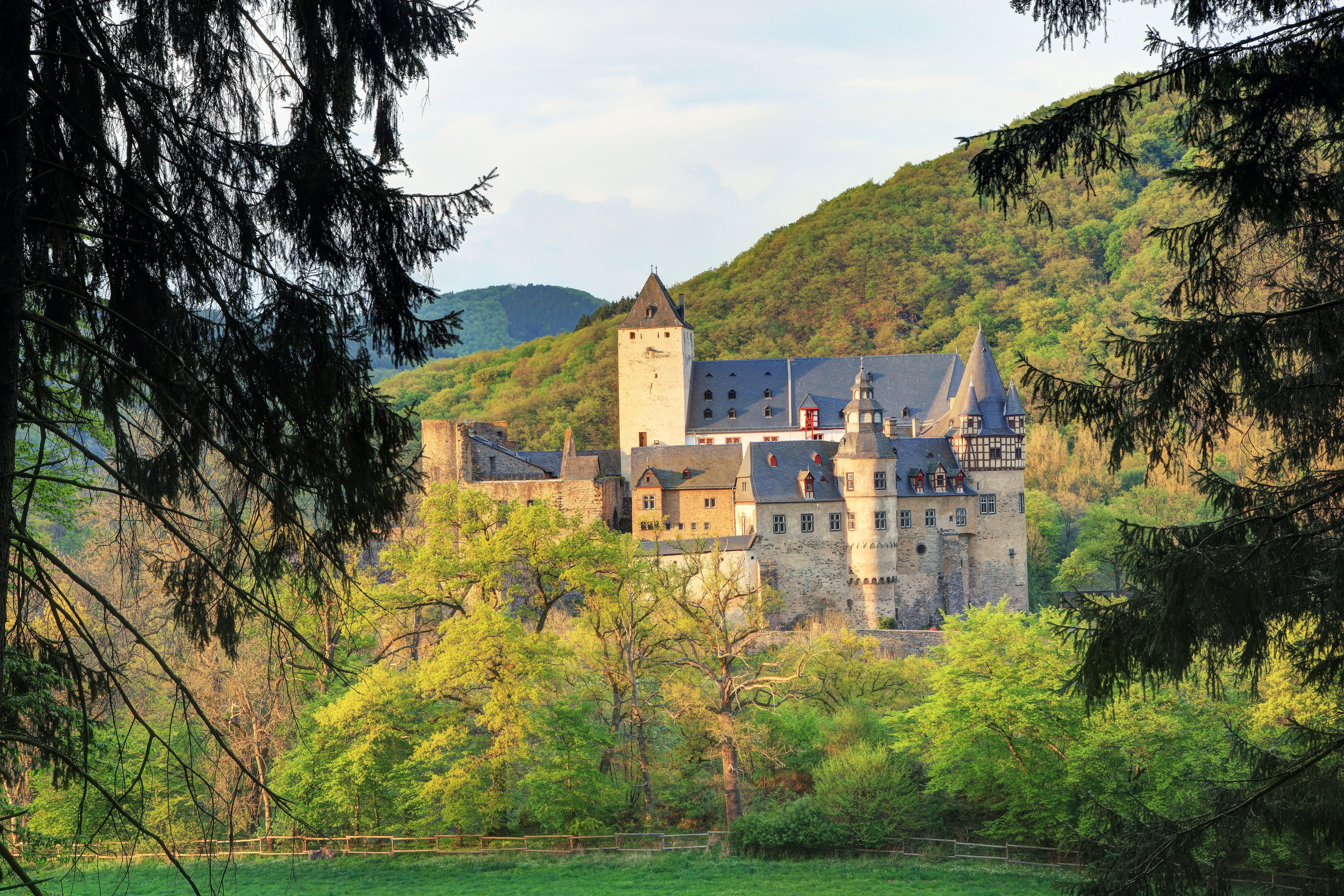 Buerresheim Castle in Germany surrounded by trees HD Wallpaper