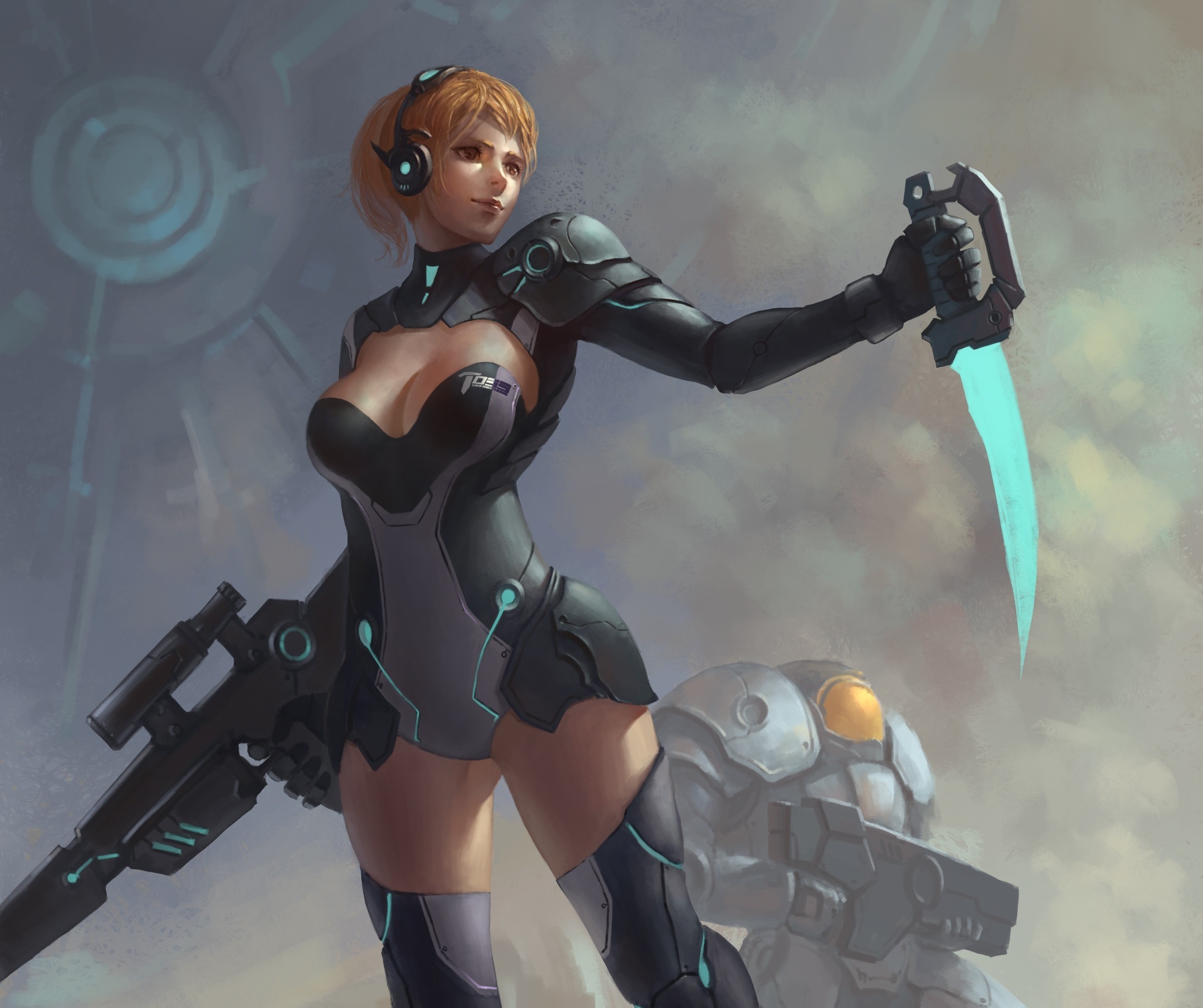 Female warrior with sniper rifle and glowing knife HD Wallpaper