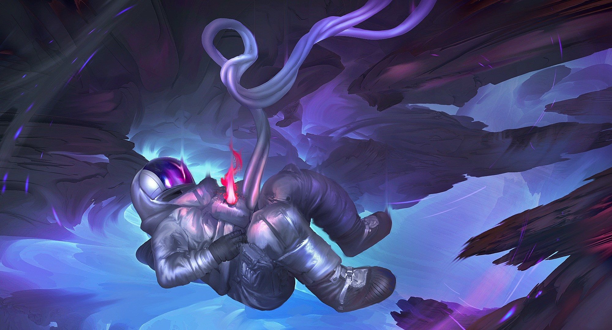 Astronaut floating in a surreal, glowing cavern HD Wallpaper