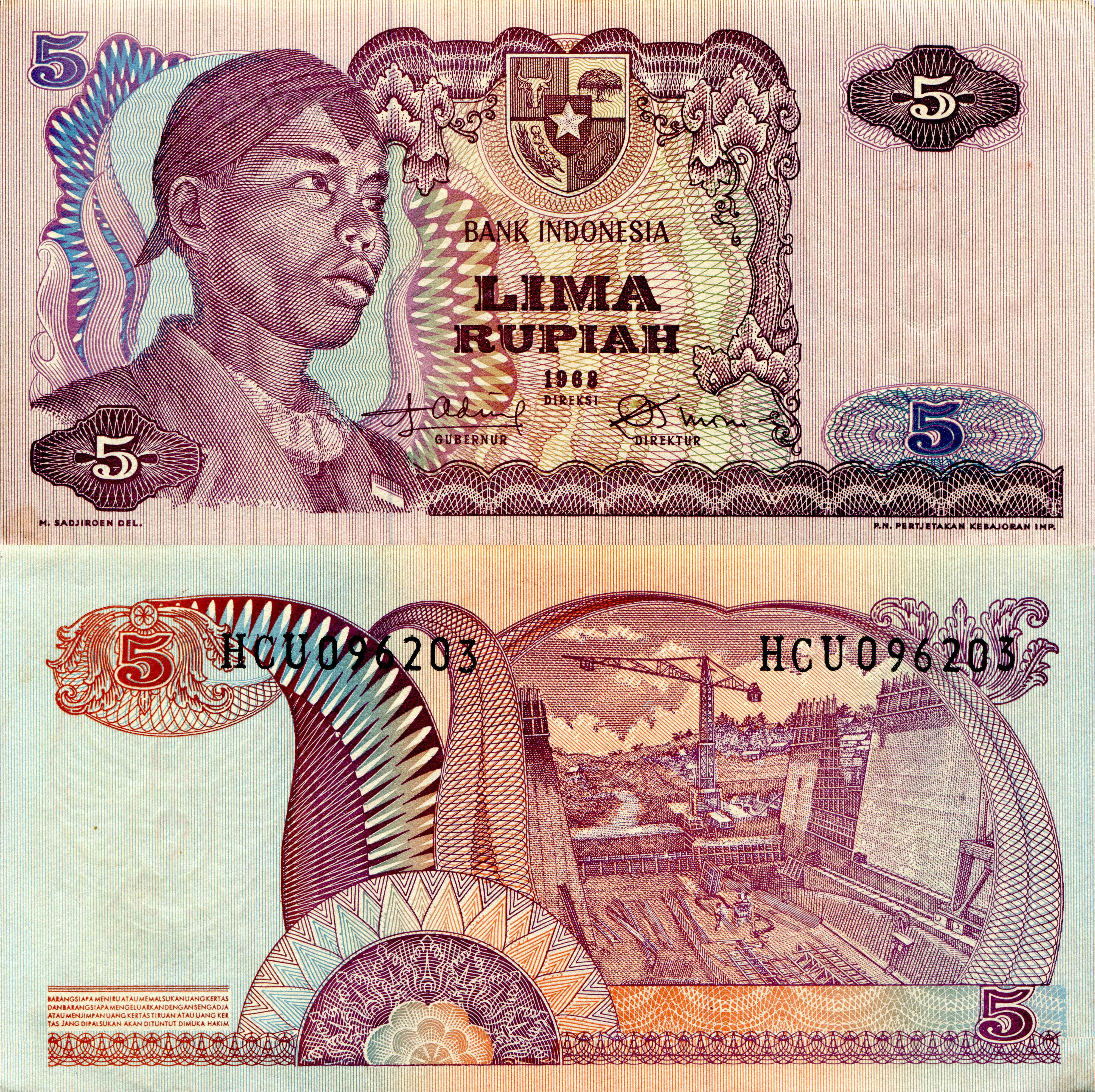 Bank Indonesia 5 Rupiah banknote with portrait and construction site HD Wallpaper