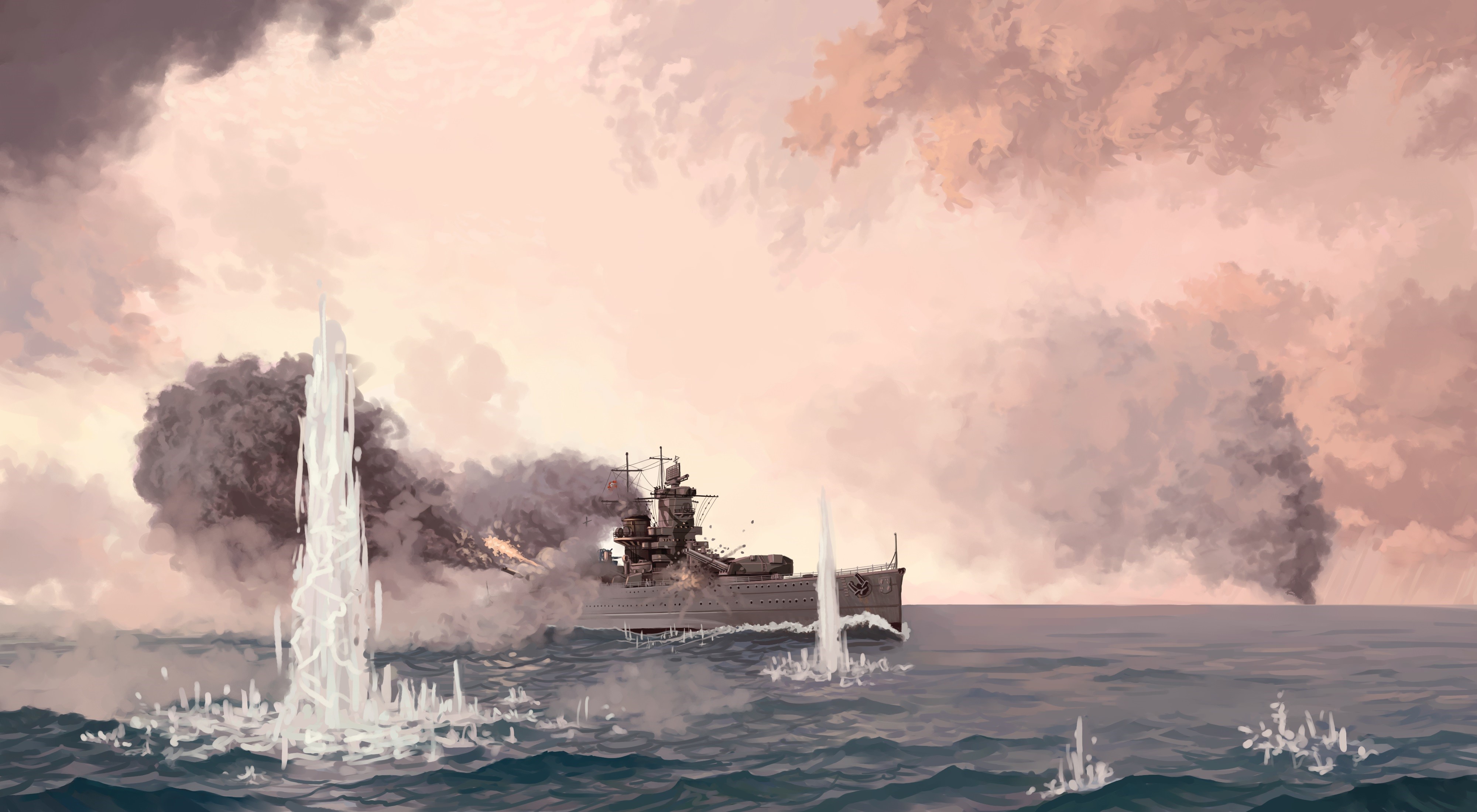 4K Battle of the River Plate Ships Painting Art HD Wallpaper