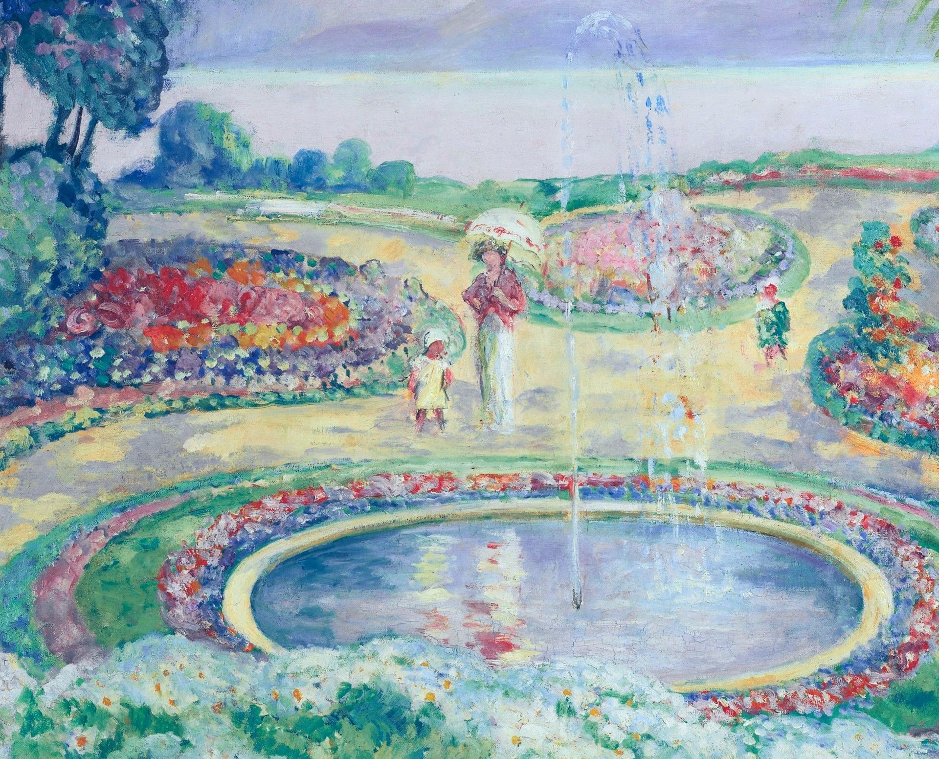 Flowering Garden with Fountain by Henri Lebasque HD Wallpaper