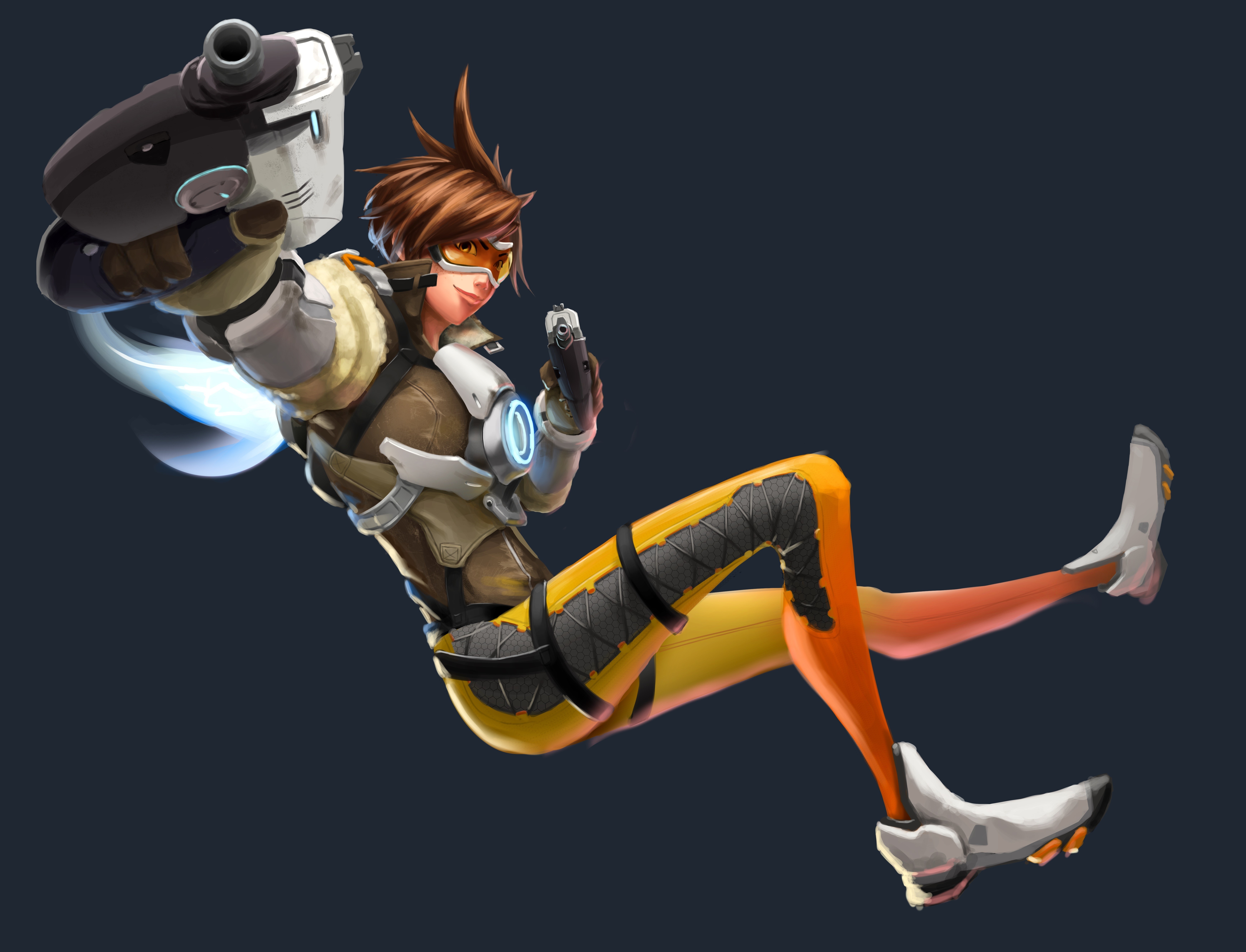 Tracer from Overwatch with Pistols and Glasses HD Wallpaper