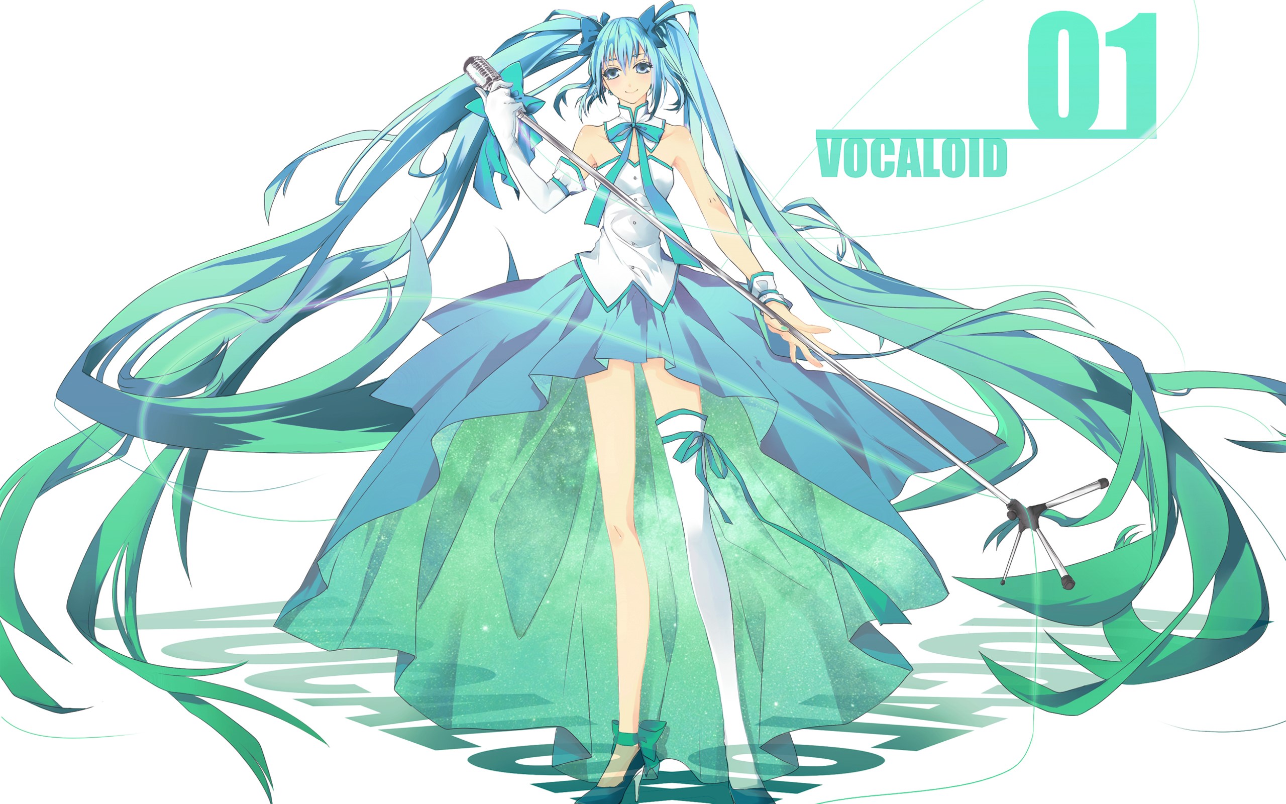 Hatsune Miku from Vocaloid holding a microphone HD Wallpaper