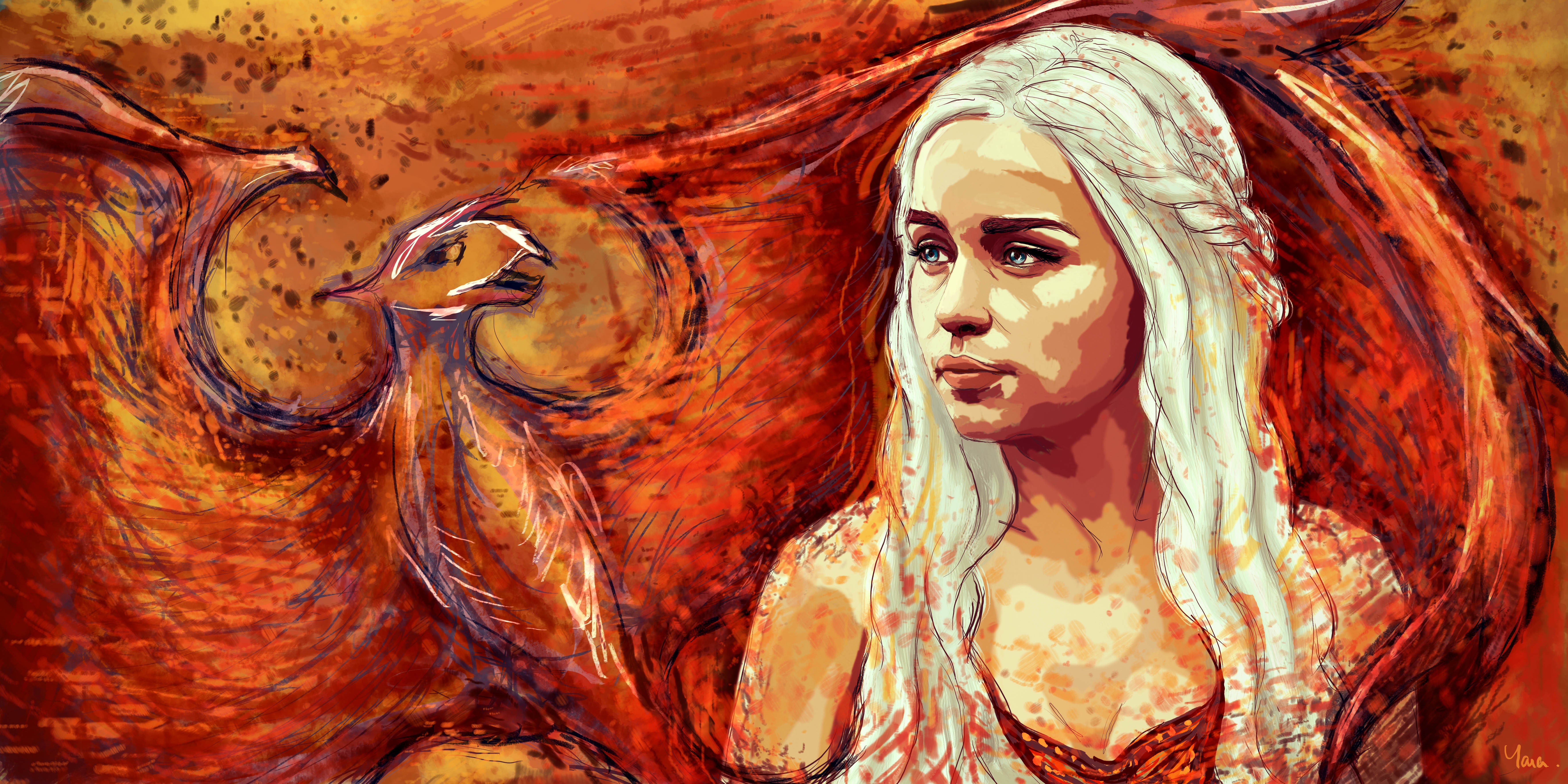 Daenerys Targaryen from Game of Thrones with a Phoenix HD Wallpaper