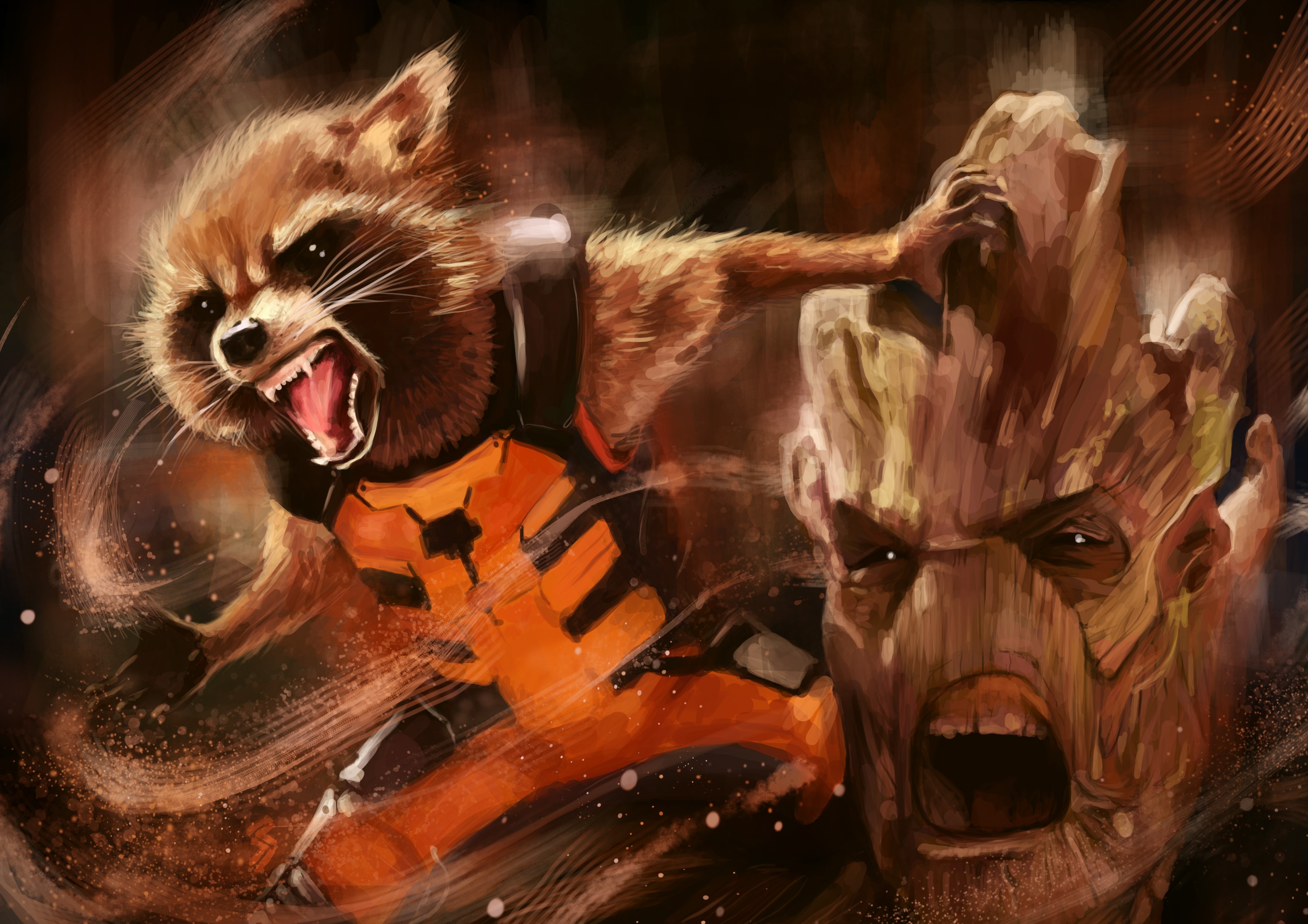 Rocket Raccoon and Groot from Guardians of the Galaxy HD Wallpaper
