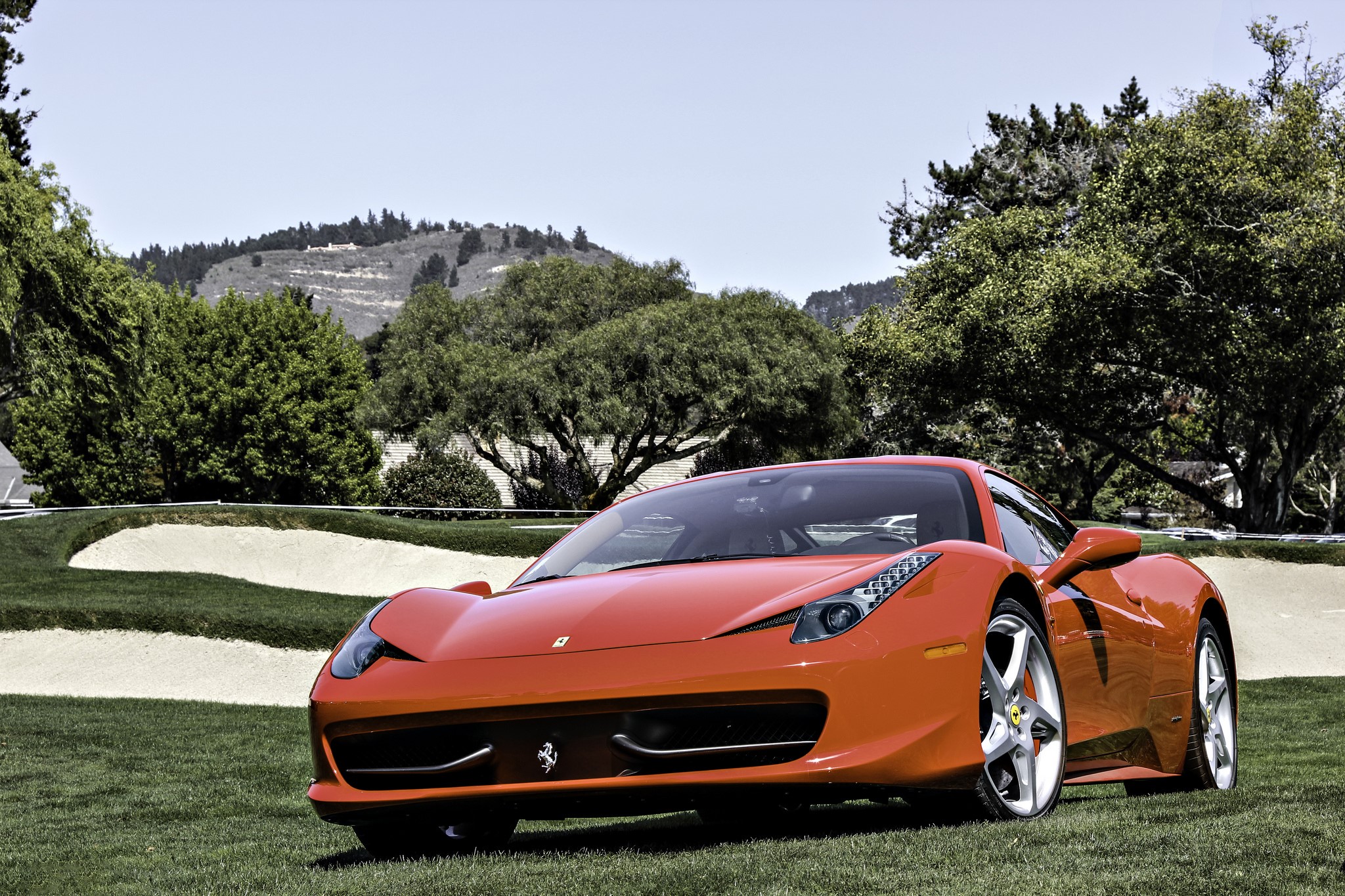 Ferrari 458 Italia on a golf course HD Wallpaper