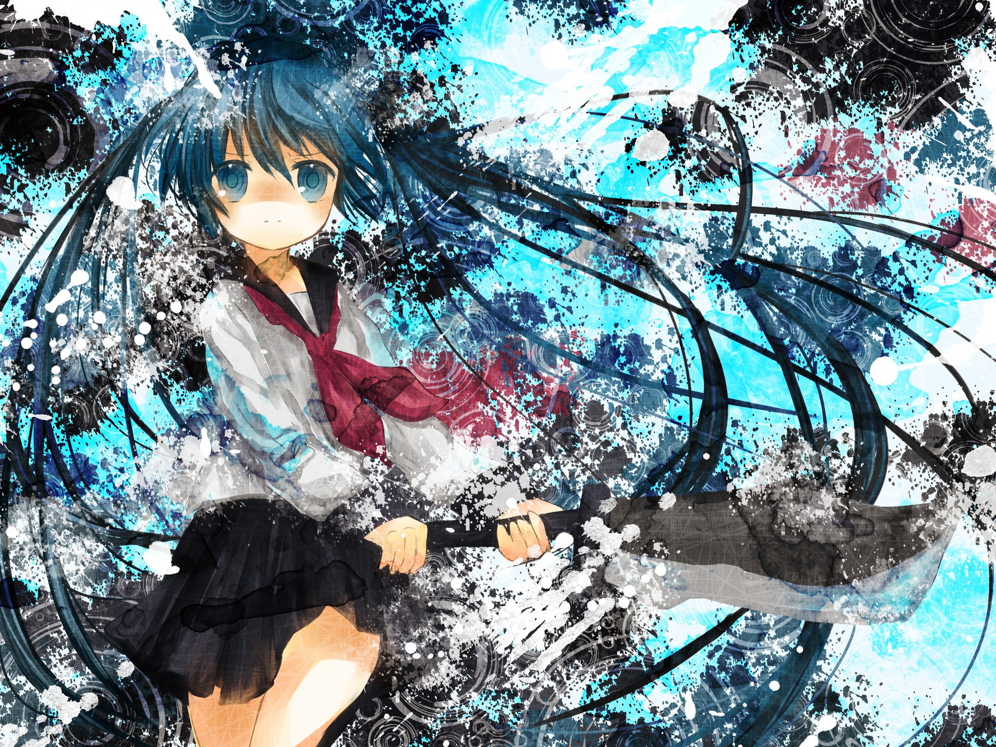 Hatsune Miku with a large cleaver HD Wallpaper
