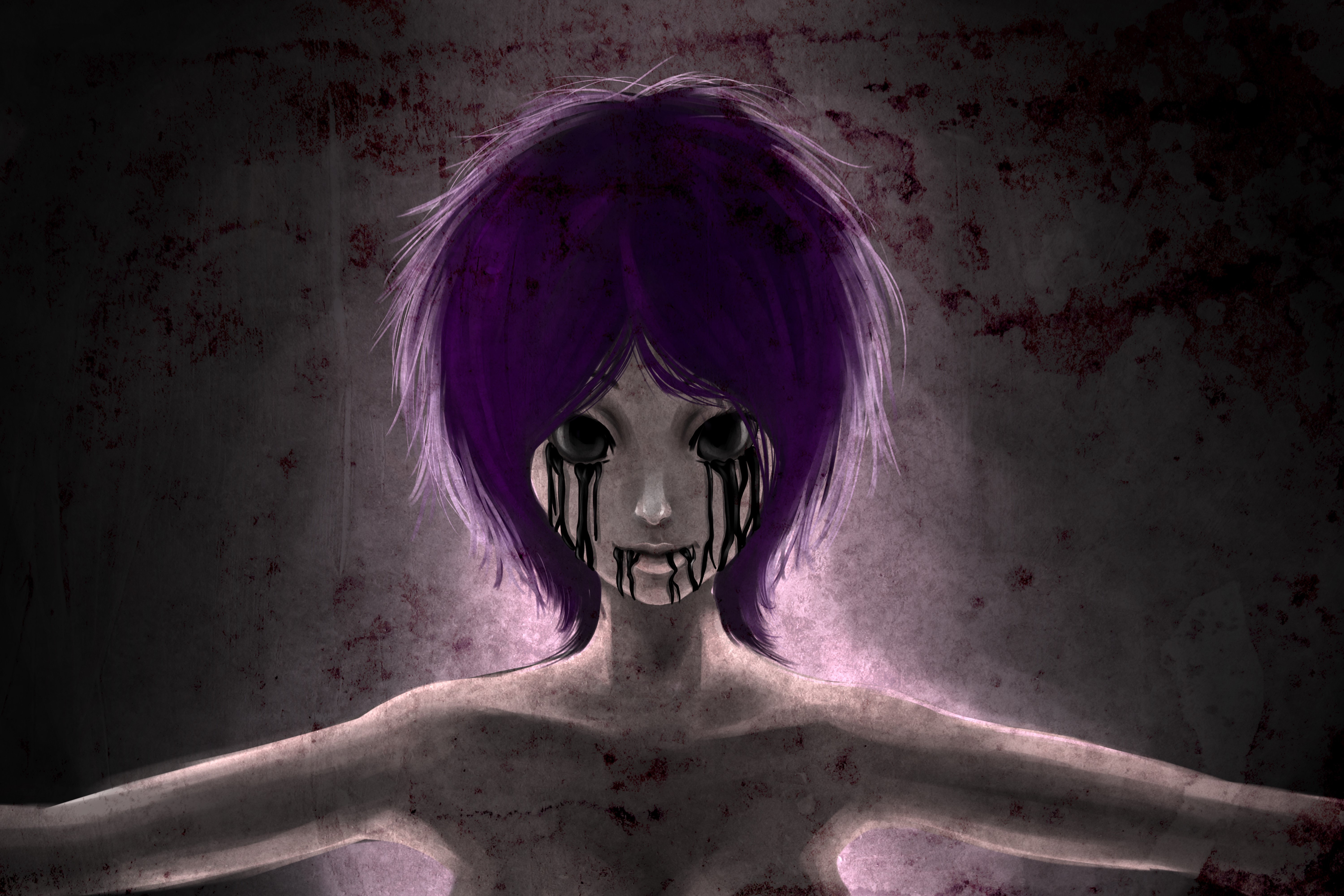 Zombie with purple hair and black tears HD Wallpaper