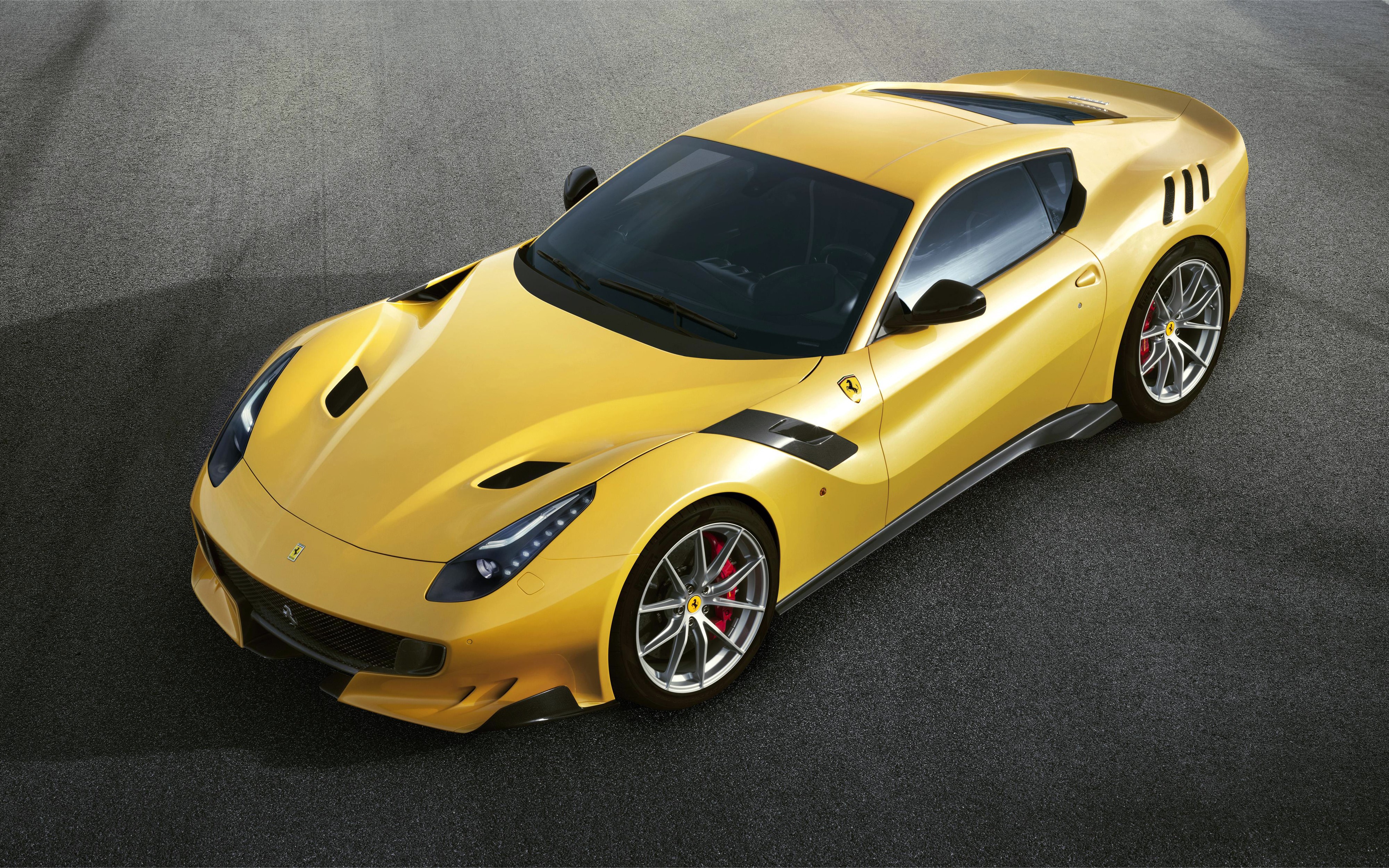 Yellow 2015 Ferrari F12tdf on Asphalt HD Wallpaper
