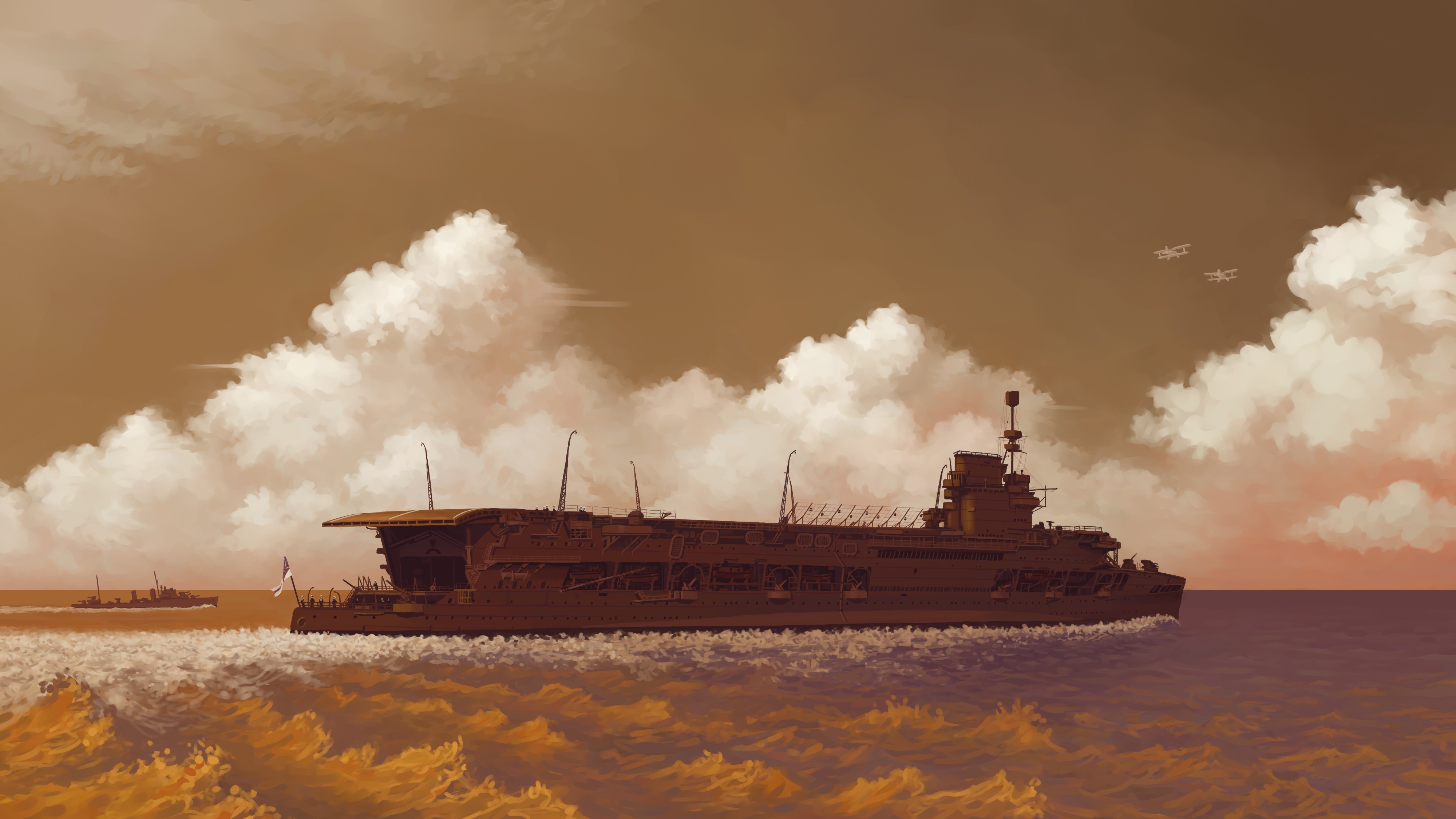 4K Painting of HMS Courageous Aircraft Carrier HD Wallpaper