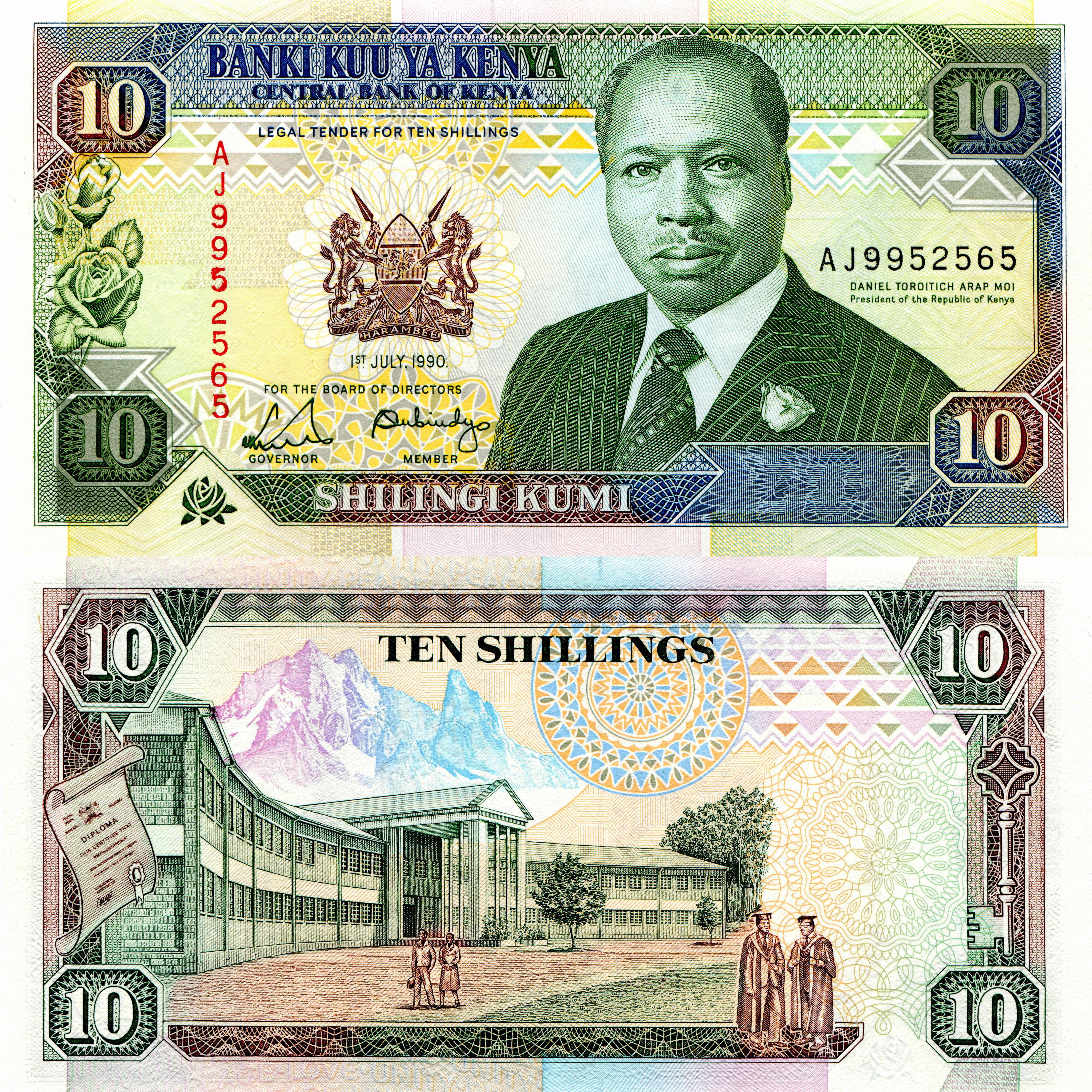 10 Shillings Kenya Banknote with Daniel Moi HD Wallpaper
