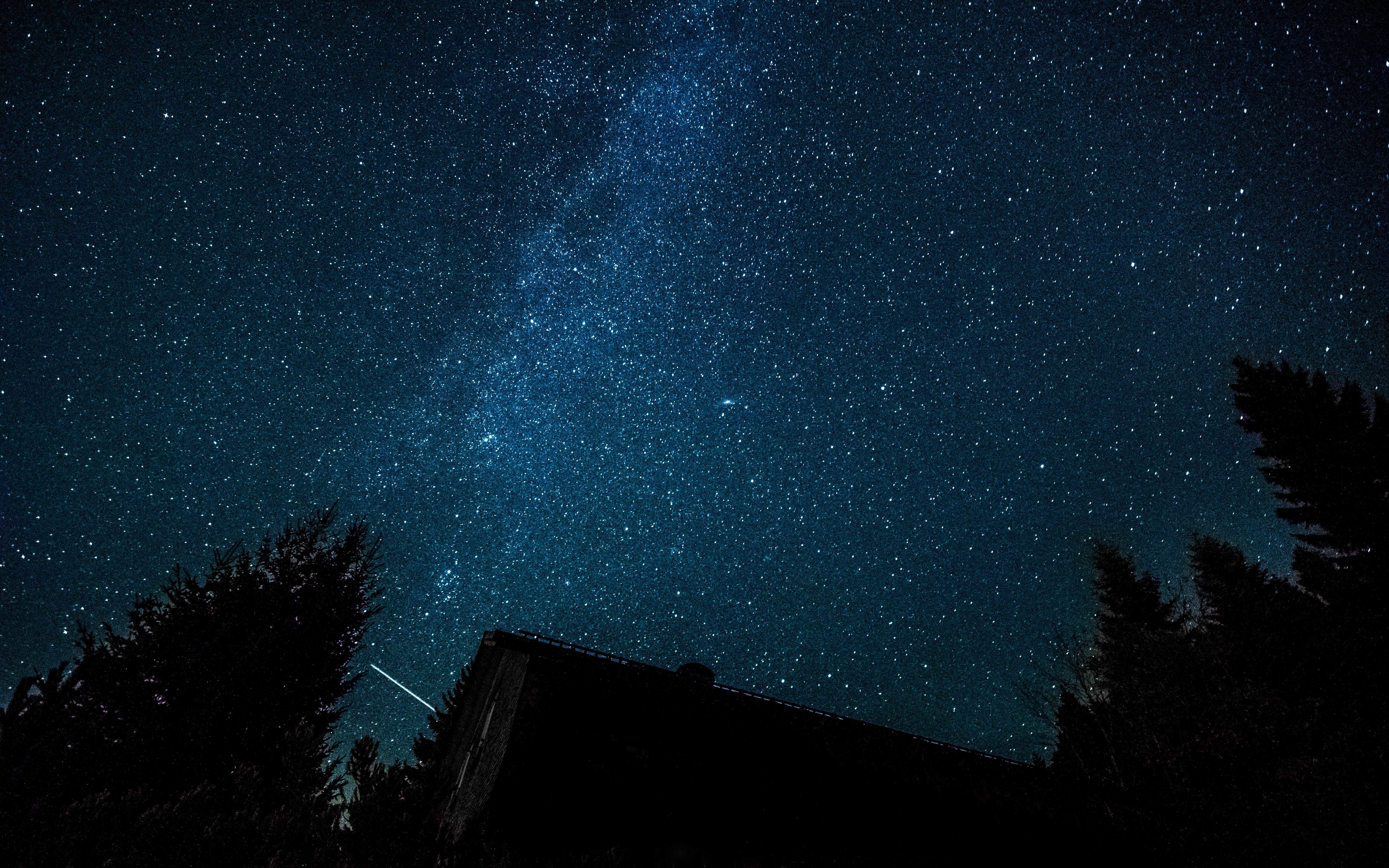 Milky Way and Stars Over Silhouetted Trees and Building HD Wallpaper